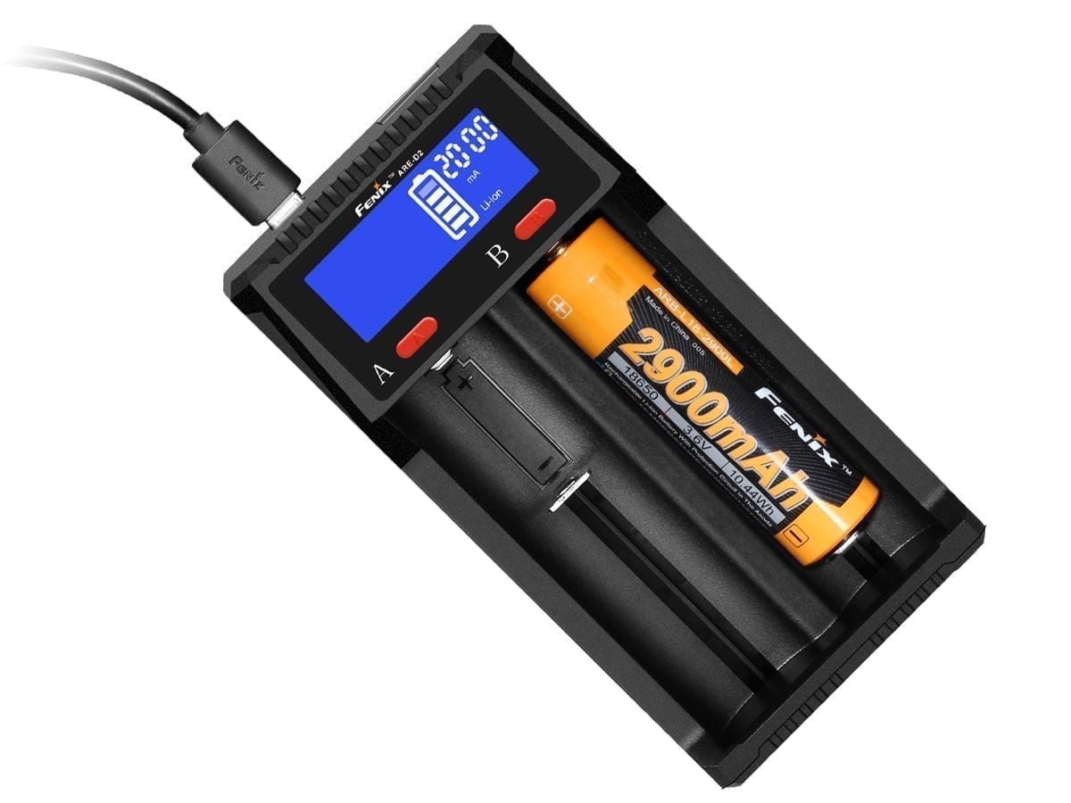 Fenix ARE-D2 Smart Battery Charger for AA AAA NiMH Li-ion - Fast Charging with LCD Display | Perfect for Home, Travel, and Emergency Kits