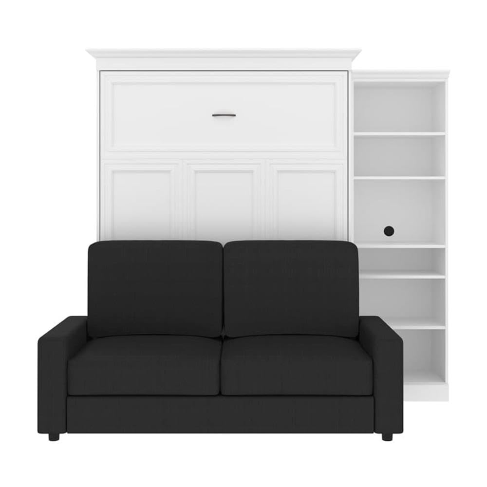 Atlin Designs Wood Full Murphy Bed with Nightstand in Bark Gray/White - Space Saving Wall Bed for Small Apartments, Guest Rooms & Home Offices