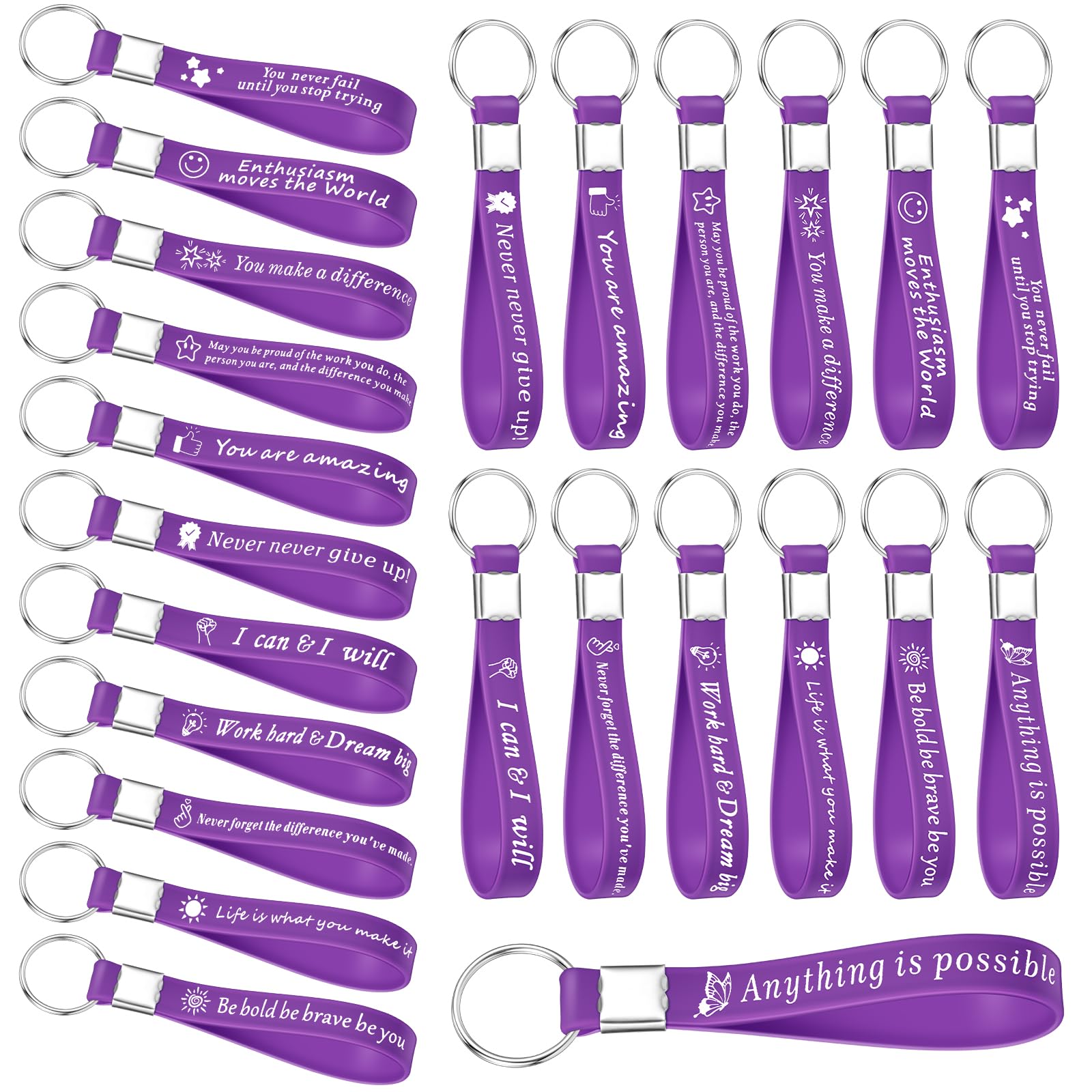 24 Pcs Motivational Keychains for Teachers - Inspirational Gifts for Staff & Appreciation - Bulk Silicone Keychains for Office & School