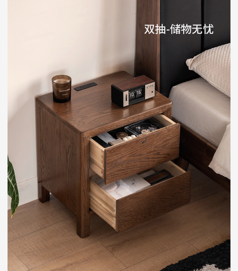 Solid Oak Wood Bedside Cabinet - Nightstand with Storage Drawer for Bedroom, Living Room, or Office - Durable & Stylish Furniture for Home Decor