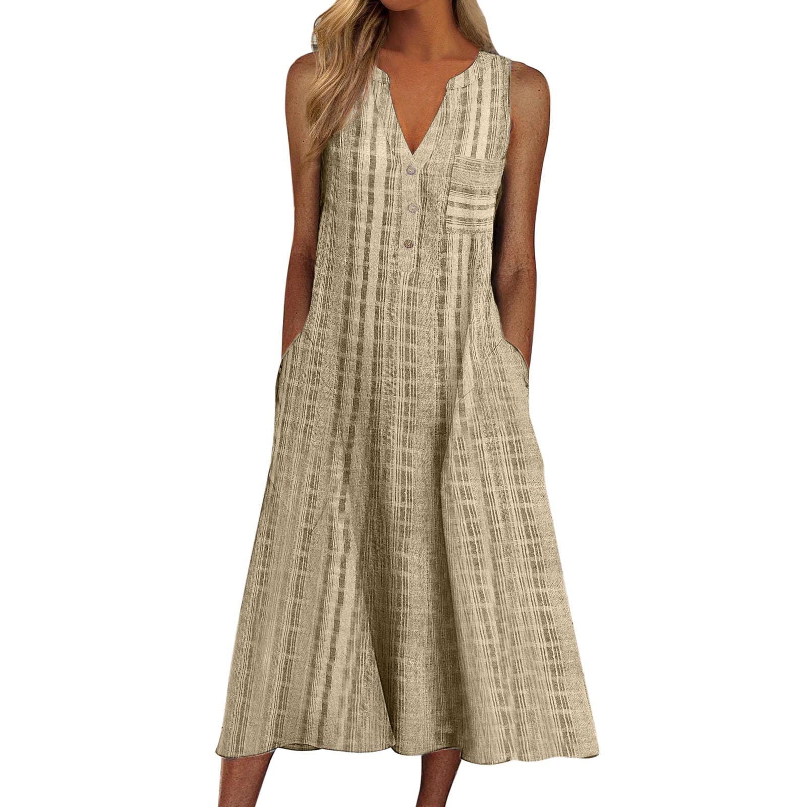 Women's Summer Casual Butterfly Print Button-Down V-Neck Sleeveless Midi Dress with Pockets | Knee-Length Flowy Sundress for Beach, Vacation & Everyday Wear | Vestidos de Verano para Mujer