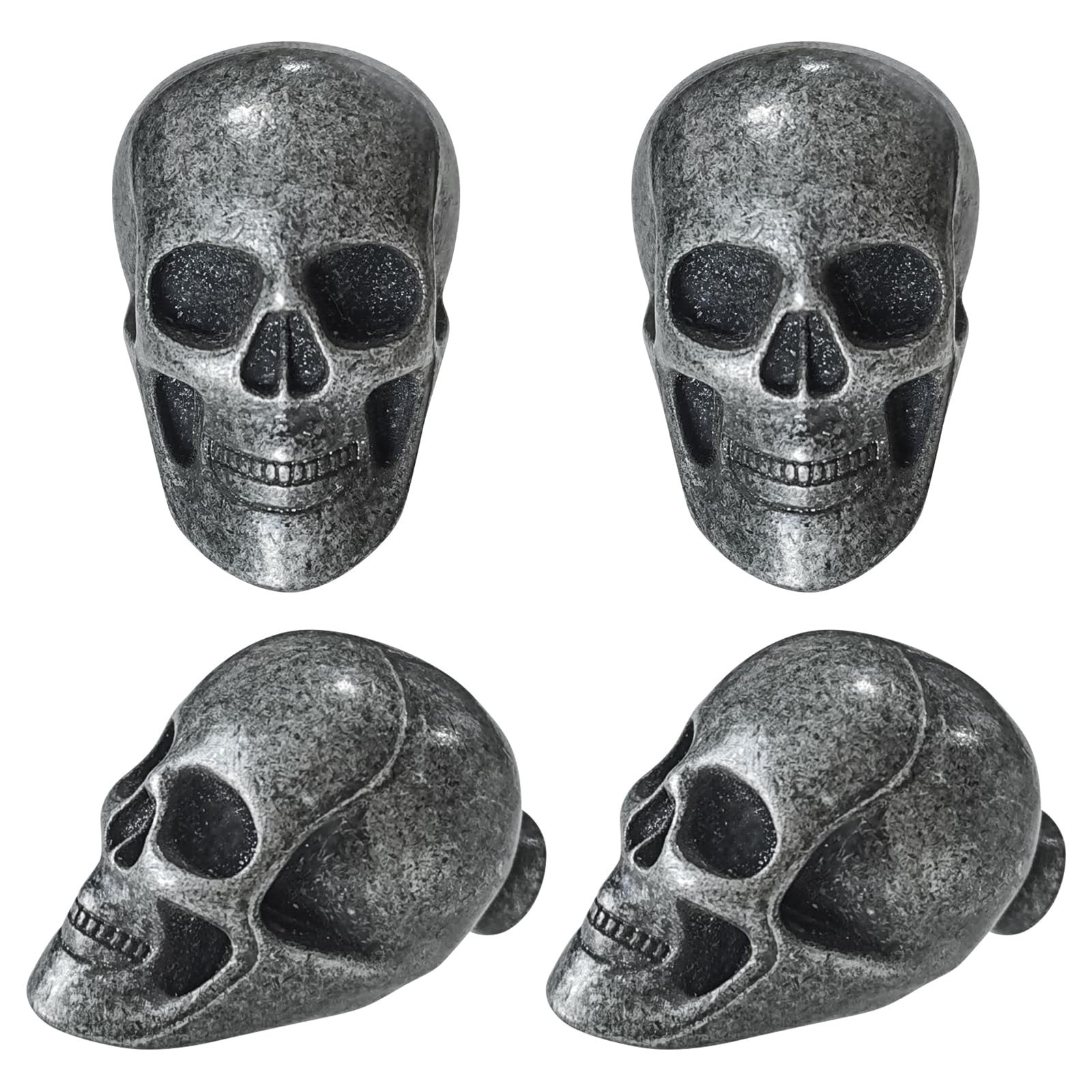 Vintage Skull Cabinet Knobs - Set of 4 Antique Tin Drawer Pulls & Furniture Handles with Screws for Kitchen Cabinets, Dressers, Wardrobes & Cupboards - Gothic Home Decor & DIY Furniture Upgrade