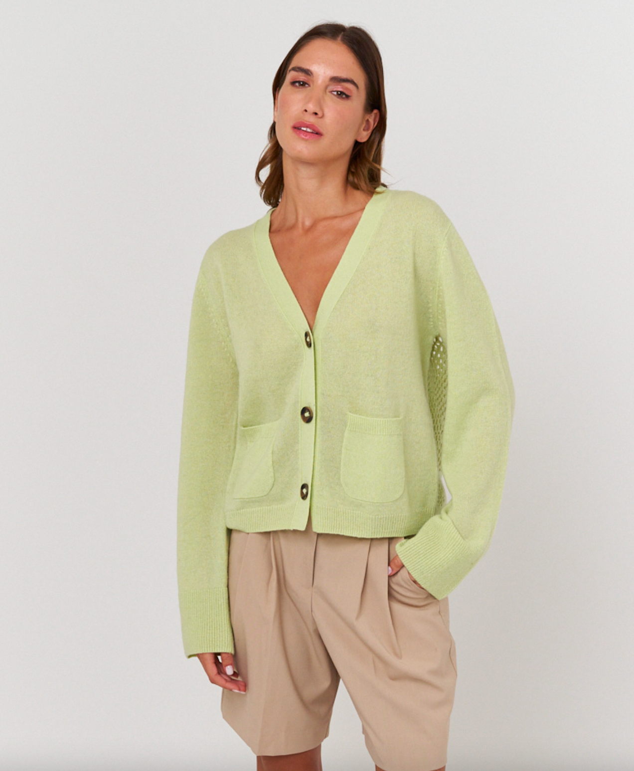 Lime Zest Crochet Back Cardigan - Lightweight Open Front Knit Sweater for Women | Perfect for Spring Outfits, Beach Coverups & Boho Fashion