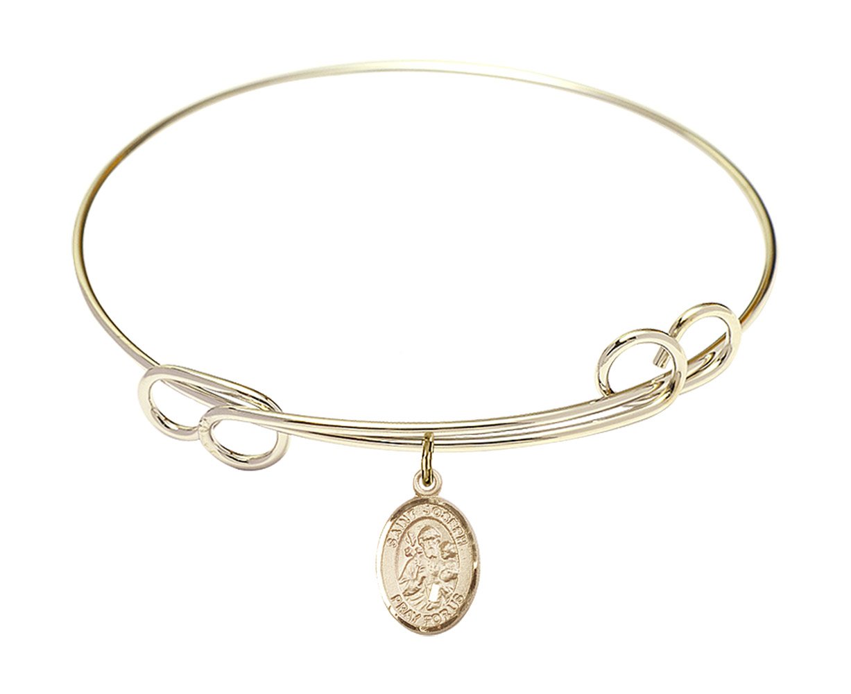 F A Dumont 7.5 Inch Round Double Loop Bangle Bracelet with St. Joseph Charm - Elegant Religious Jewelry for Women, Perfect for Church, Weddings & Everyday Wear