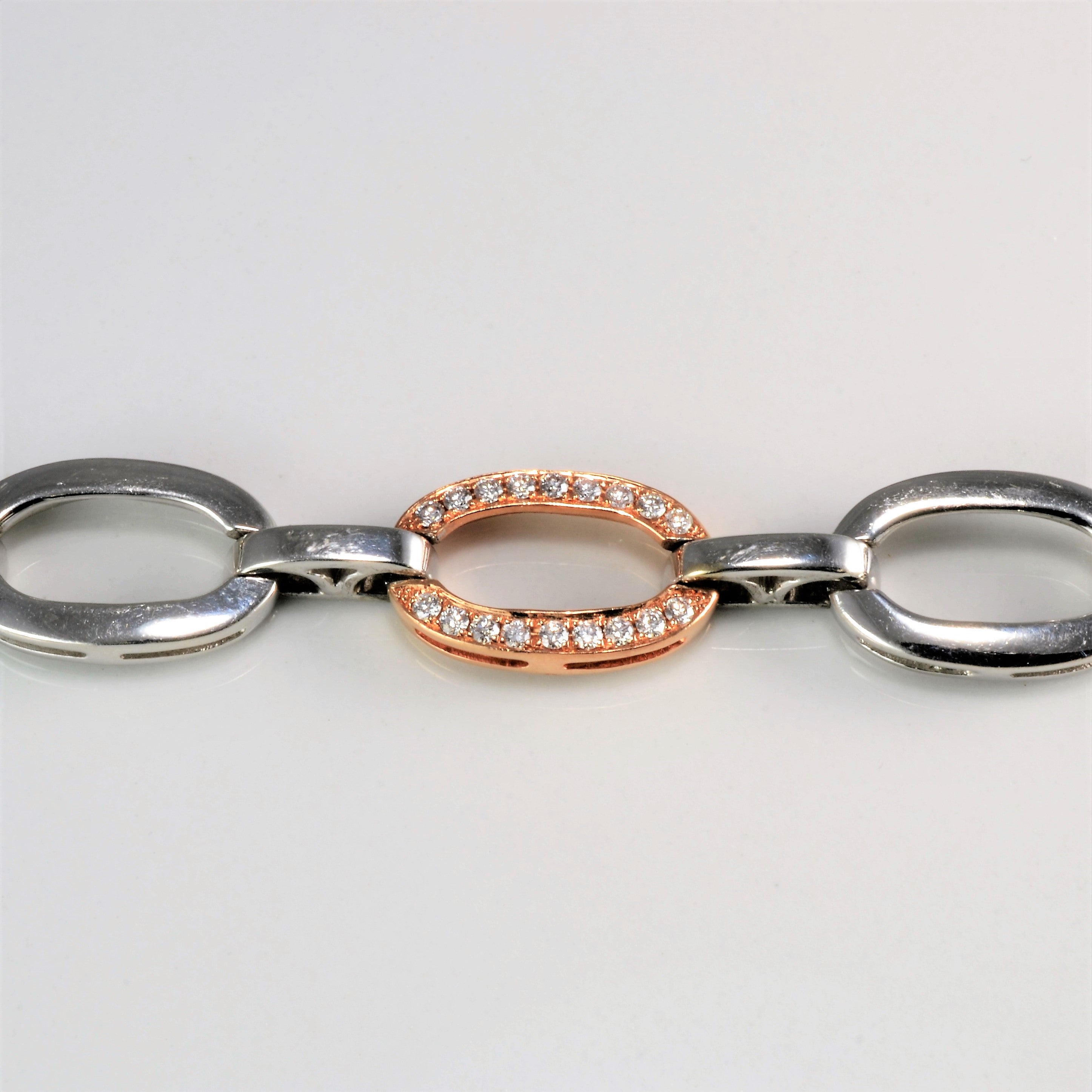 White Gold & Rose Gold Diamond Bracelet for Women | 0.24 Carat TW | 7 Inch Adjustable Chain Link Bracelet | Elegant Jewelry Gift for Anniversary, Birthday & Special Occasions