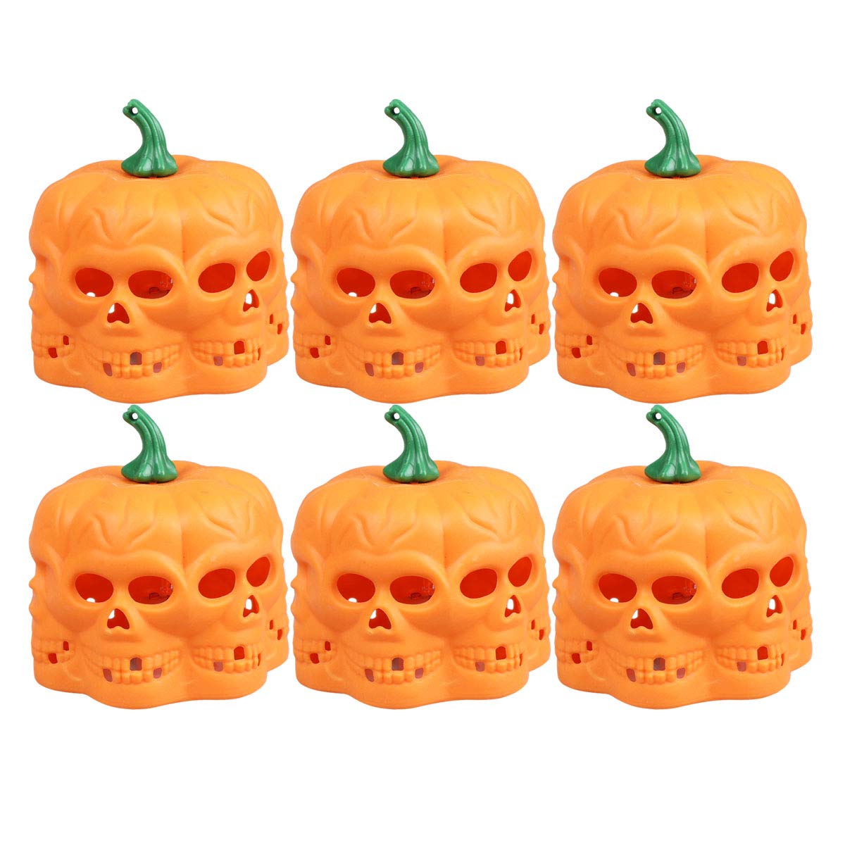 FRCOLOR 6-Pack Halloween LED Pumpkin Candle Lanterns - Battery Operated Flameless Lights for Indoor Outdoor Decor - Perfect for Yard, Home, Bedroom, Bar & KTV Party Decorations (Green Top)
