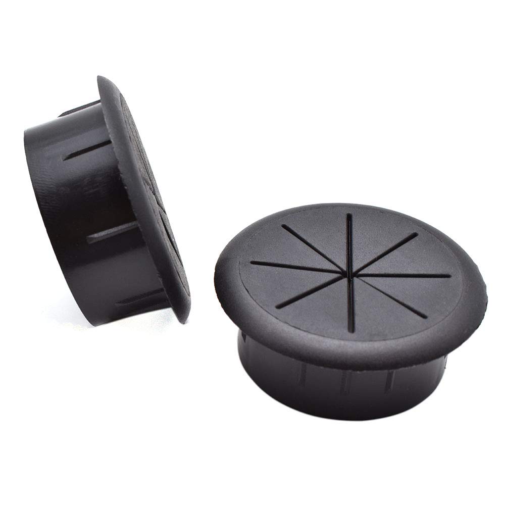 2 Inch (50mm) Black Flexible Desk Hole Cover Grommet Kit - Cable Management Organizer with 2 Desk Grommets, 2 Cable Clips (5 Slots), 4 Reusable Ties - Perfect for Office Desk, Home Workstation & Computer Wiring Protection