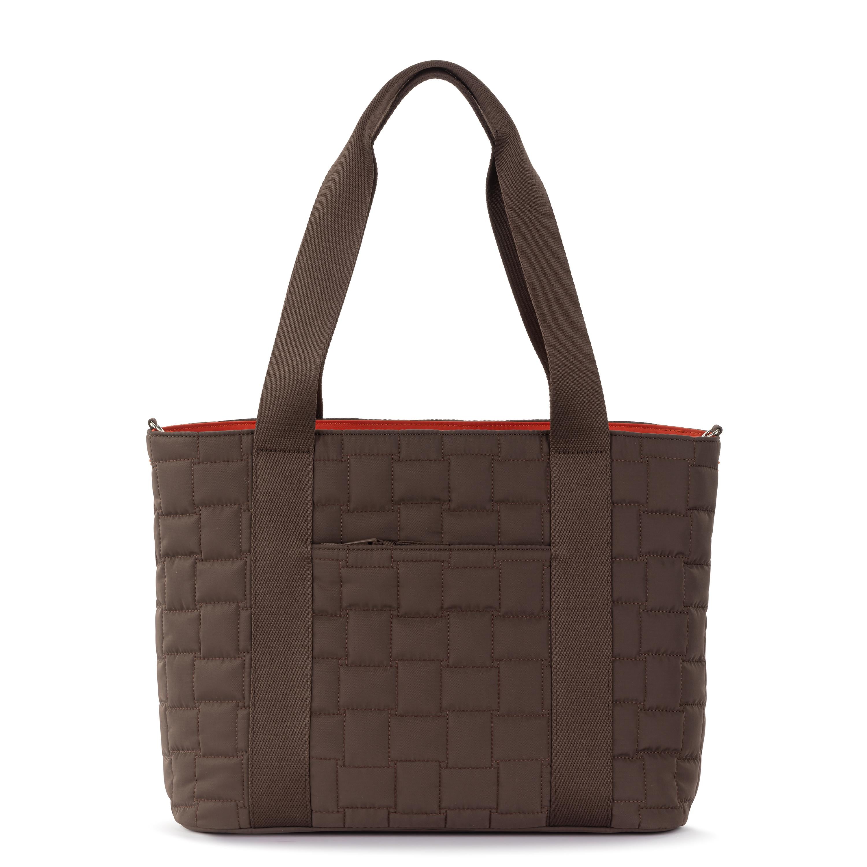 Arlo Large EcoTwill Tote Bag - Woven Quilted Mahogany Handbag for Women, Perfect for Work, Travel & Shopping