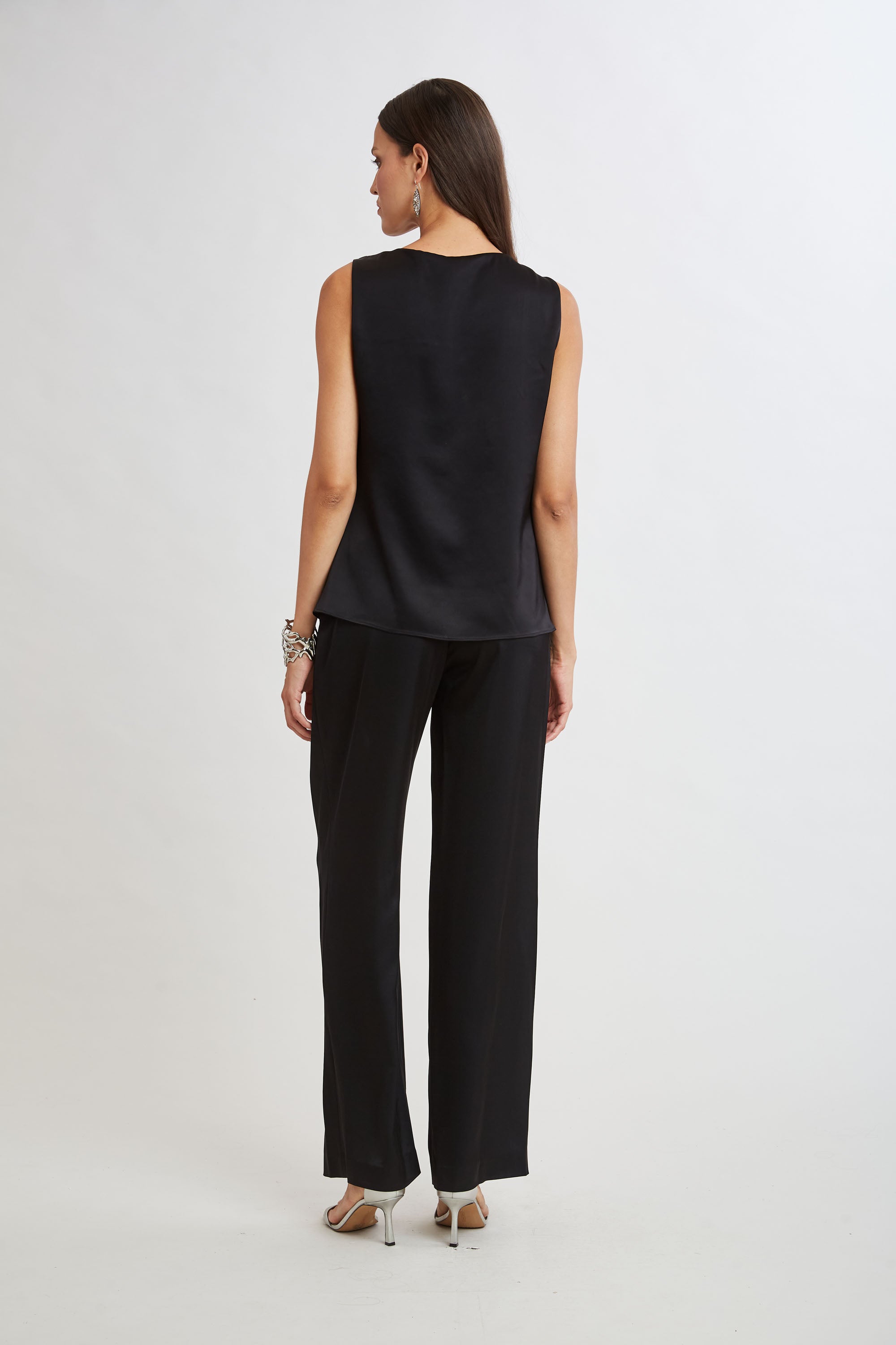 Satin Cowl Neck Blouse for Women - Elegant Black Shirt with Draped Collar - Perfect for Office Wear, Evening Parties & Special Occasions