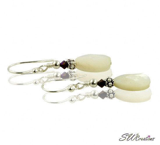 Natural Garnet Crystal & Mother of Pearl Dangle Earrings for Women | Boho Chic Jewelry | Perfect for Weddings, Parties & Everyday Wear