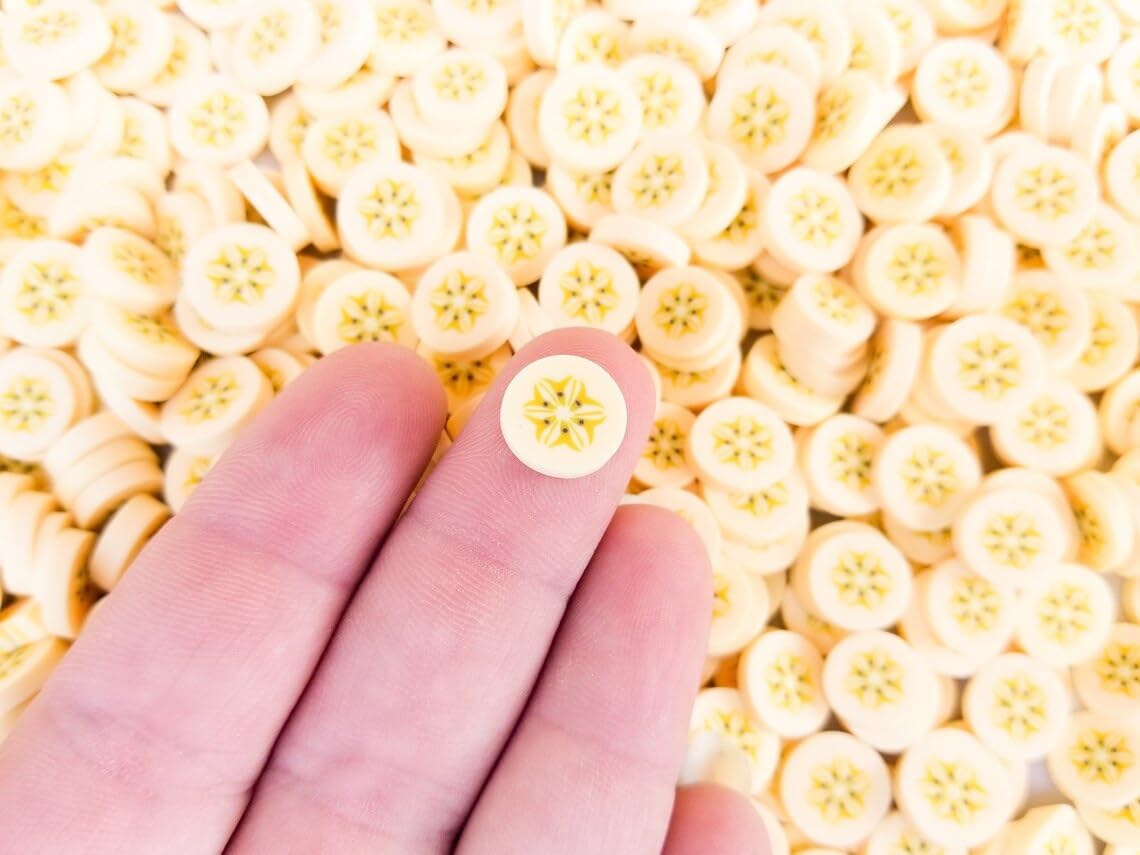 Polymer Clay Banana Slices - 15g Bag of Yellow Faux Fruit Miniatures for Nail Art, DIY Crafts, Home Decor & Scrapbooking - Perfect for Jewelry Making, Resin Art & Cake Toppers