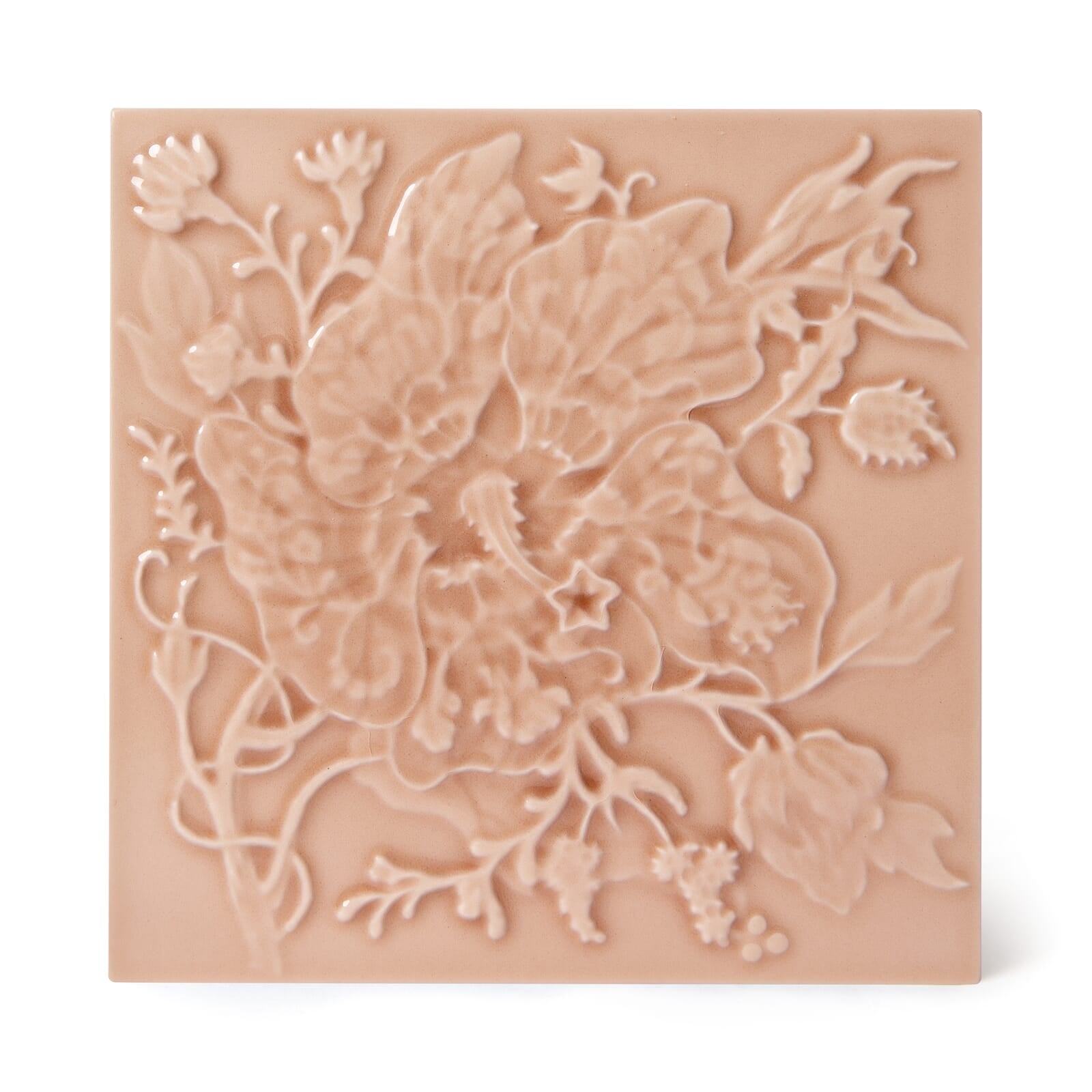 ARTEMIS HIBISCUS Relief Tiles Sample - Blush Pink Ceramic Wall Tile for Kitchen Backsplash & Bathroom Decor