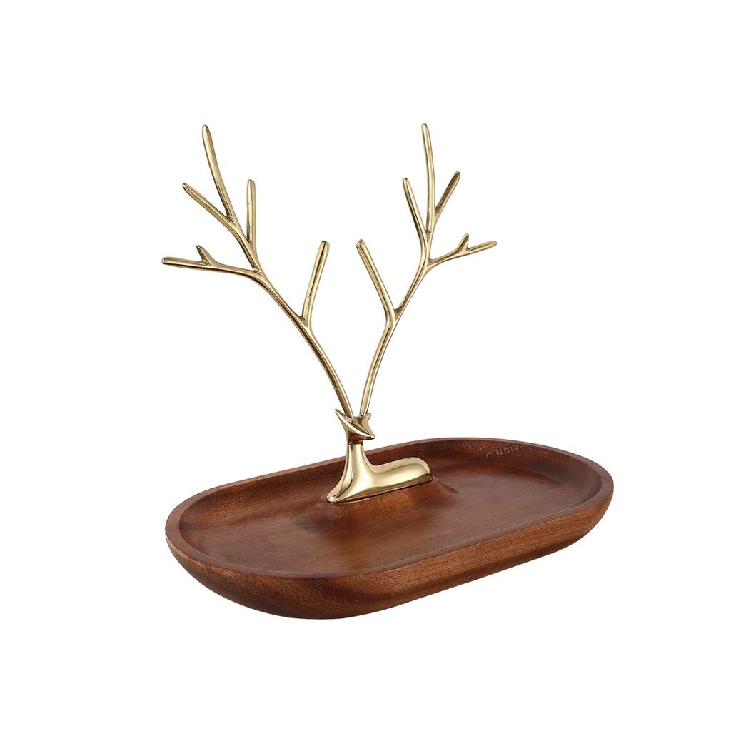 YAMIA Brass Deer Jewelry Display Stand - Elegant Jewelry Organizer for Earrings, Necklaces, Bracelets & Pendants | Jewelry Storage Tree with Hanging Tray | Perfect for Bedroom Vanity, Boutique Display & Gift Packaging