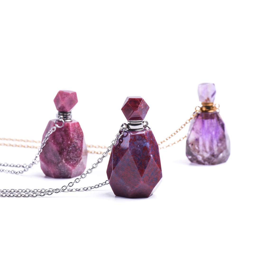 Natural Crystal Essential Oil Diffuser Necklace for Women - Red Agate Aroma Perfume Bottle Pendant, Unpolished Irregular Gemstone Jewelry | Perfect for Meditation, Yoga, Aromatherapy & Gift Giving