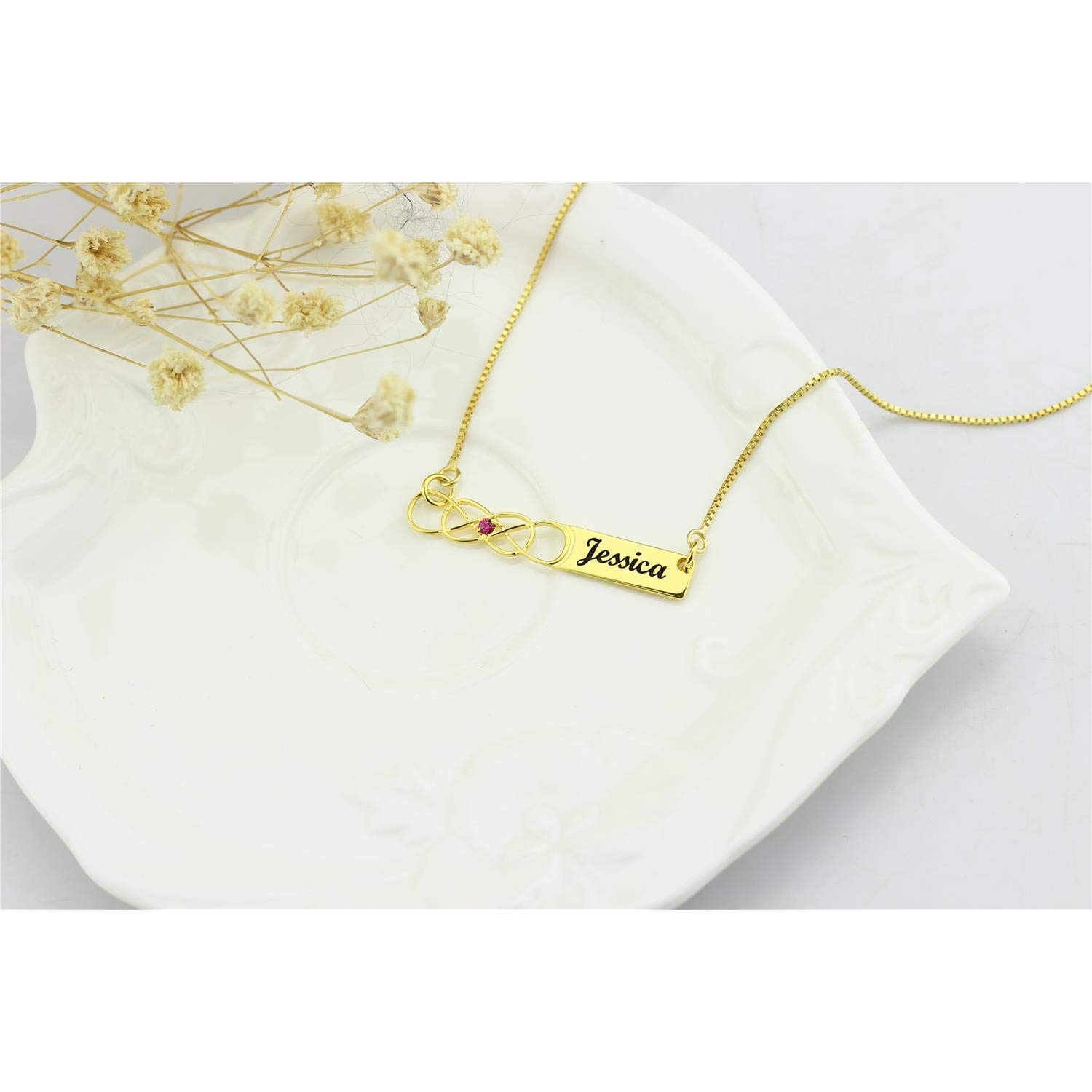 Personalized Name Necklace for Women - Double Infinity Bar Pendant with Birthstone | Custom Engraved Jewelry Gift for Mom, Wife, Girlfriend | Birthday, Anniversary, Valentine's Day Present