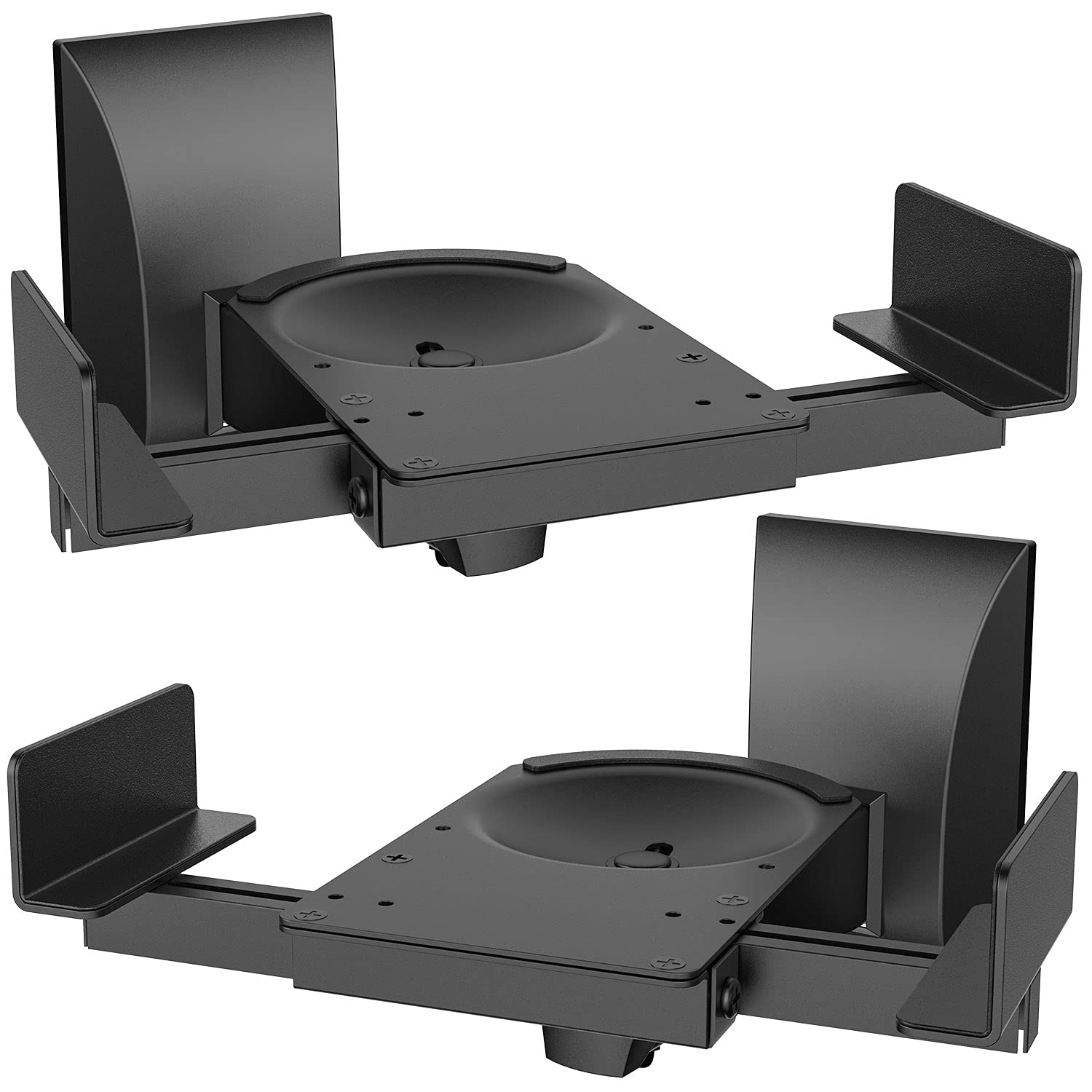 WALI Heavy Duty Speaker Wall Mounts - Dual Side Clamping Bookshelf Brackets for Large Surround Sound Speakers (66 lbs Capacity, Black) - Perfect for Home Theater & Audio System Setup (1 Pair, Model SWM201XL)