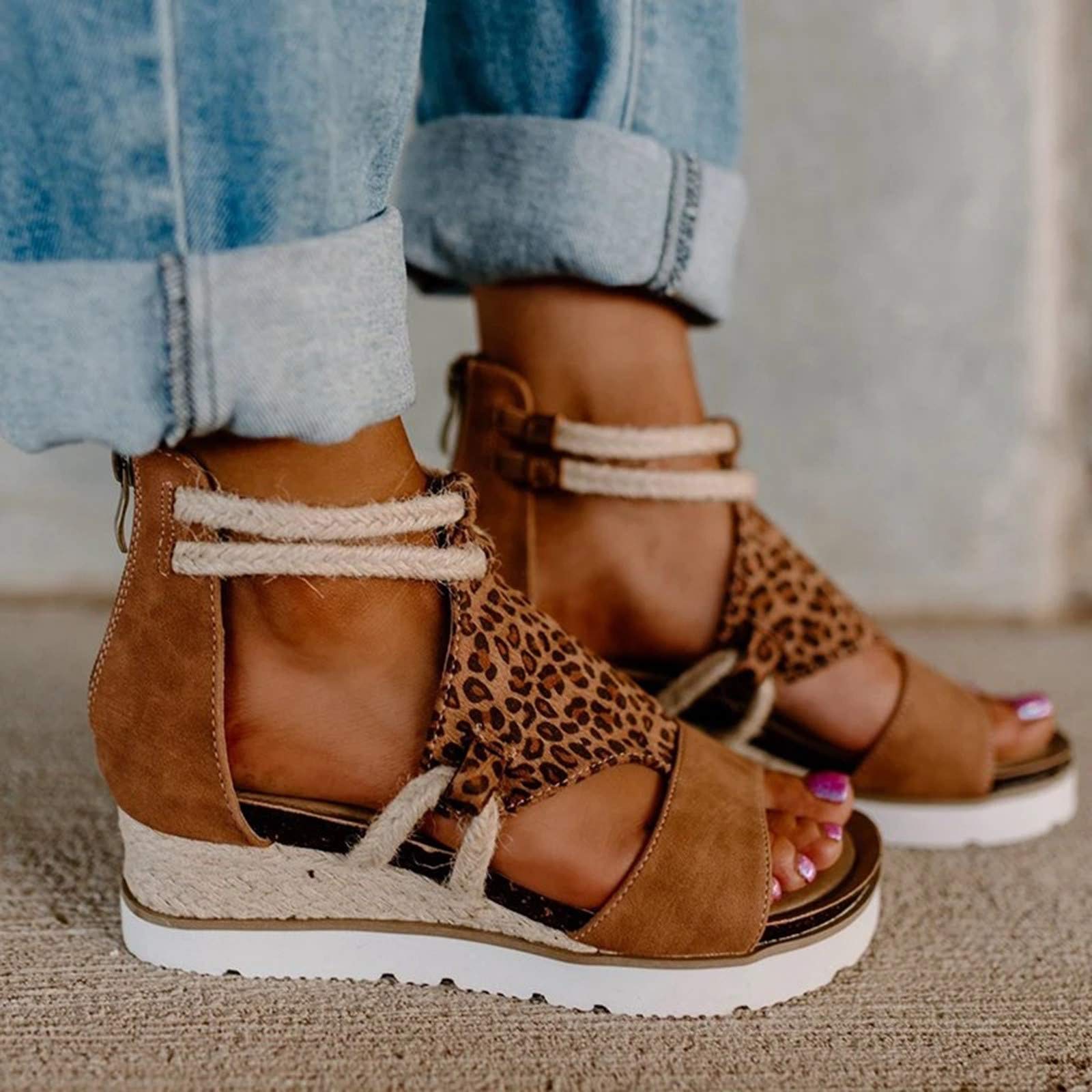 Stylish Women's Wedge Sandals with Zipper - Plus Size Open Toe Summer Shoes for Casual Wear | Perfect for Beach, Vacation & Everyday Outfits