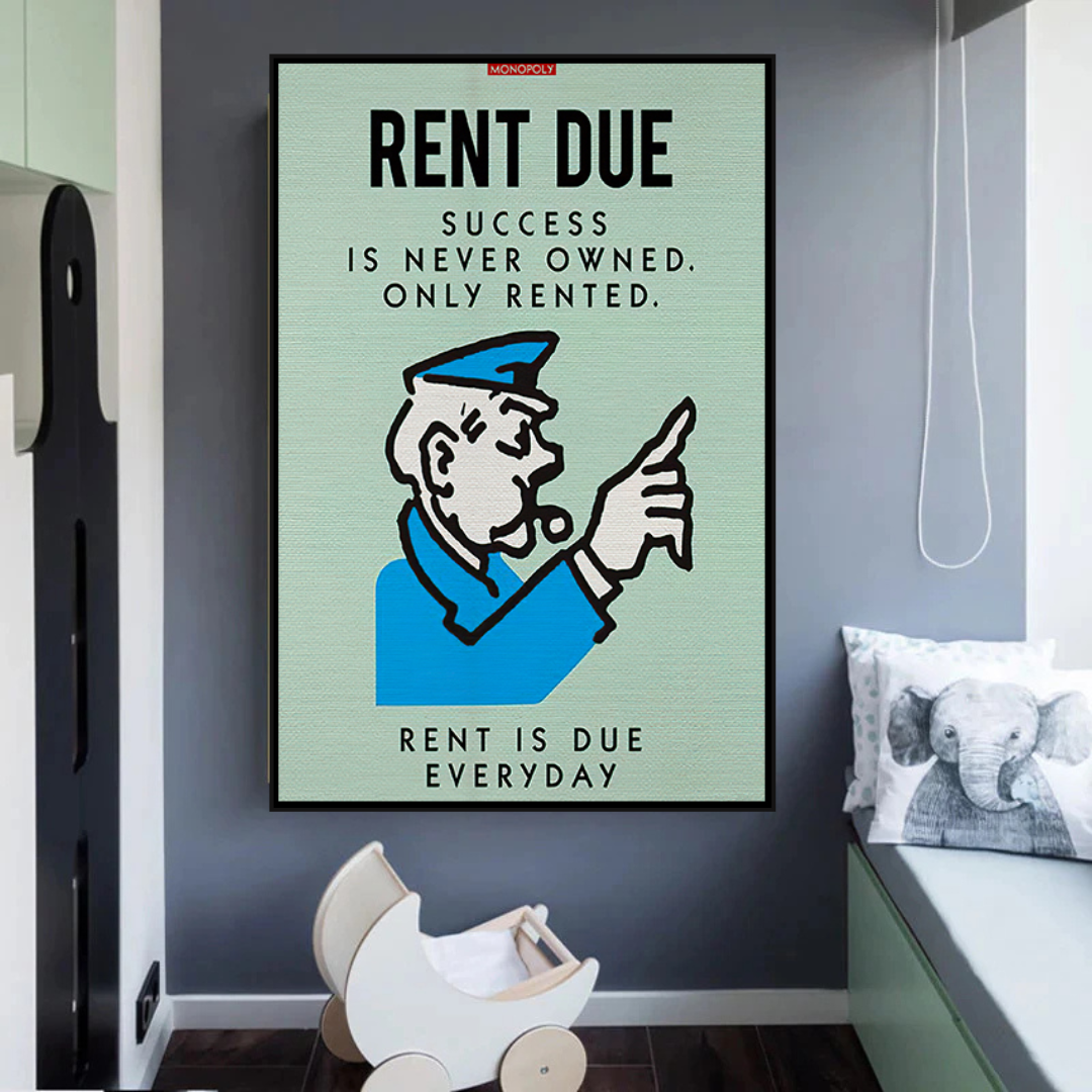 Alec Monopoly Rent Due Playing Card Canvas Wall Art - Pop Culture Home Decor for Living Room, Bedroom & Office