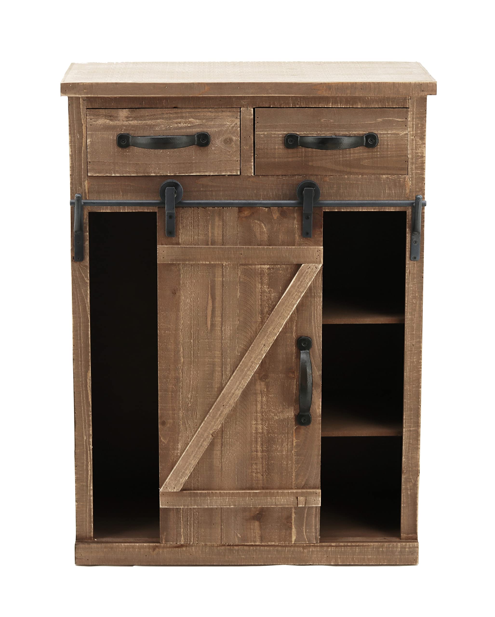 Vintage Wooden Barn Door Cabinet with 2 Drawers - Classic American Country Style Storage for Bedroom, Living Room & Farmhouse Decor