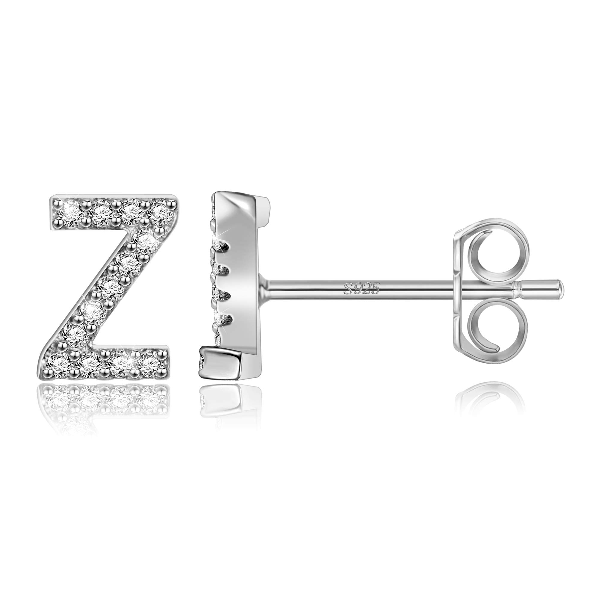 MONOOC Initial Stud Earrings for Women & Girls - Hypoallergenic S925 Sterling Silver Cubic Zirconia Letter Earrings | Perfect Birthday Gift, Everyday Wear & Special Occasion Jewelry