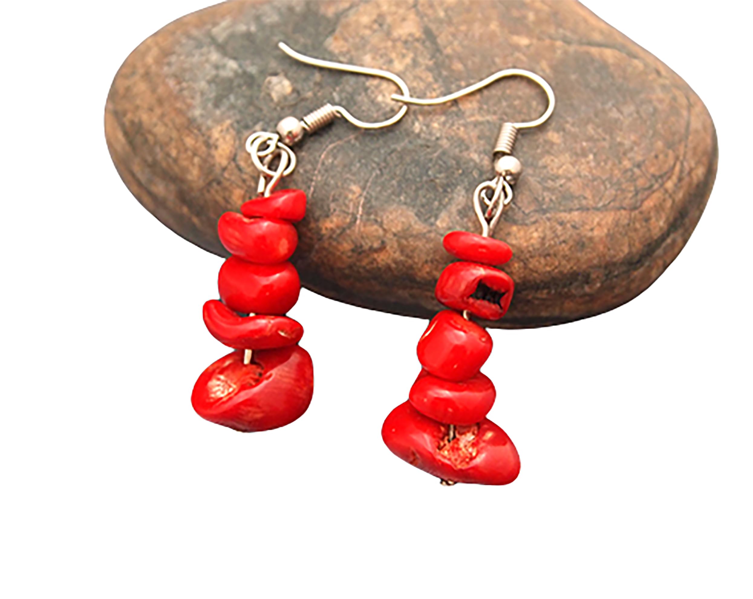 Genuine Red Coral Earrings for Women - Sterling Silver Stacked Studs, Anniversary Gift for Her | Perfect for Weddings, Parties & Special Occasions