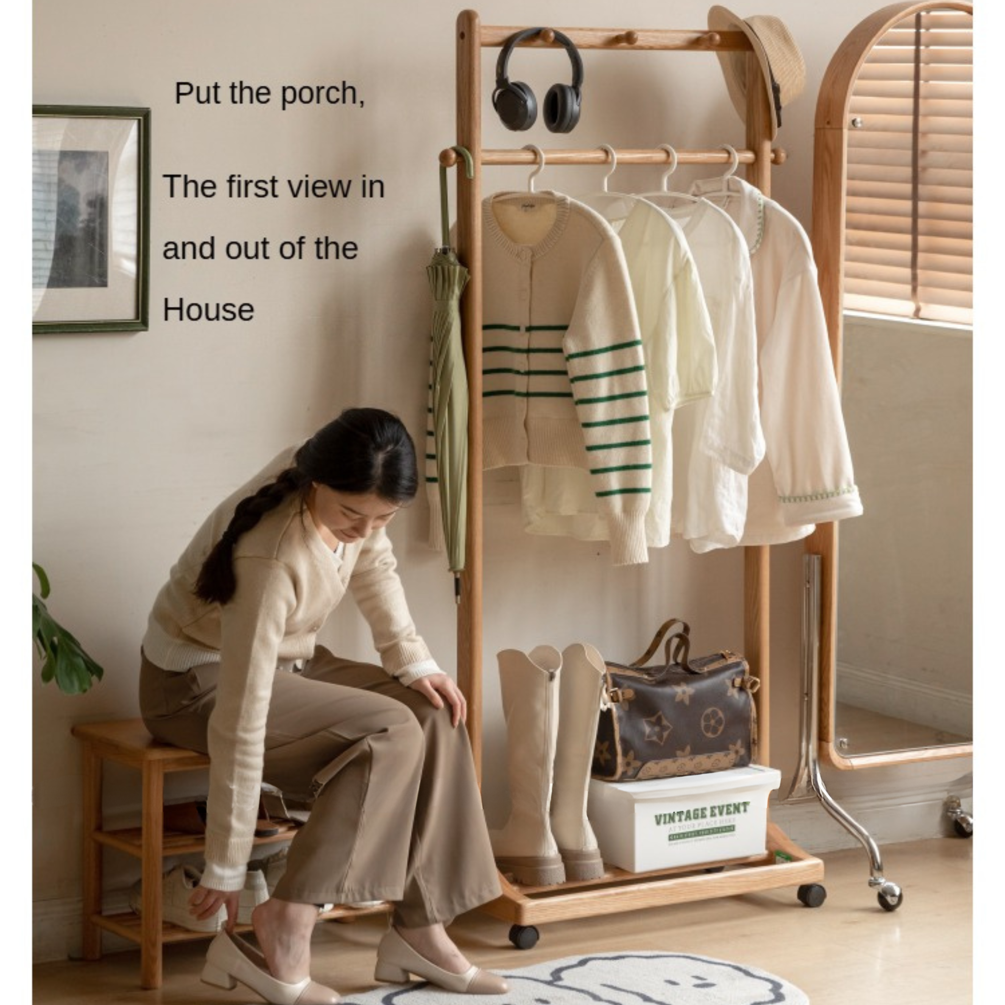 Premium Solid Oak & Birch Wood Wall Hanger - Adjustable Coat Rack for Jackets, Hats & Bags - Perfect for Entryway, Bedroom & Closet Organization