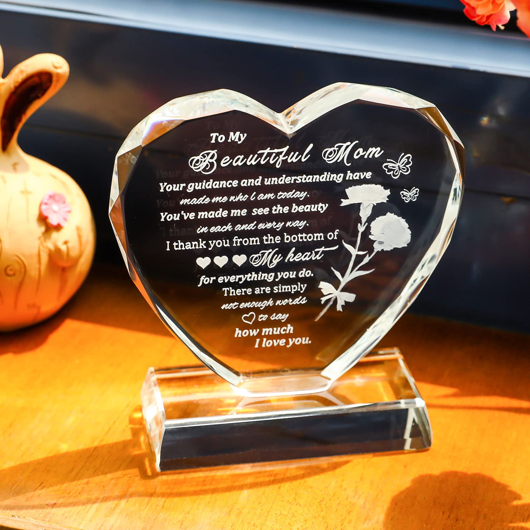 Unique Heart-Shaped Glass Keepsake Gift for Mom - Thoughtful Birthday, Mother's Day, Christmas & Thanksgiving Presents for Women Who Have Everything - Perfect for Home Decor & Special Occasions