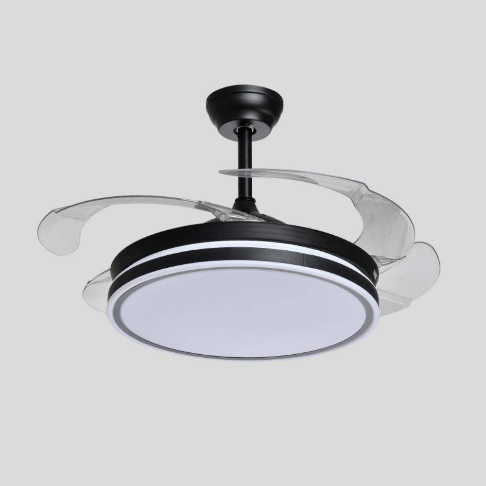 42 Inch Black Modern Invisible Ceiling Fan with Light - Retractable Blades, Remote Control, LED Chandelier Fan for Living Room, Bedroom & Indoor Spaces - Energy Efficient Cooling & Stylish Lighting Solution