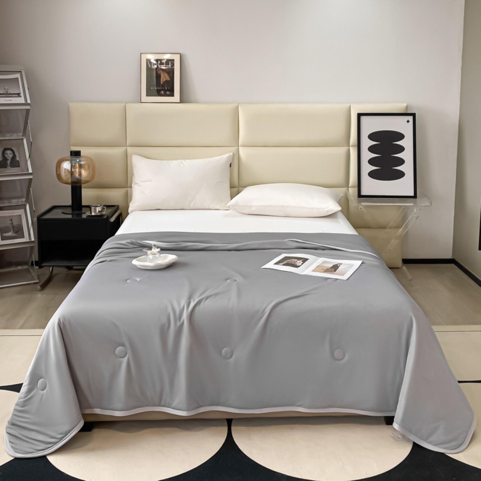 Cooling Comforter for Hot Sleepers - Lightweight Summer Blanket for Night Sweats & Hot Flashes - Breathable Cooling Bedding for Travel, Camping & Home Use - 200x230cm Premium Gray