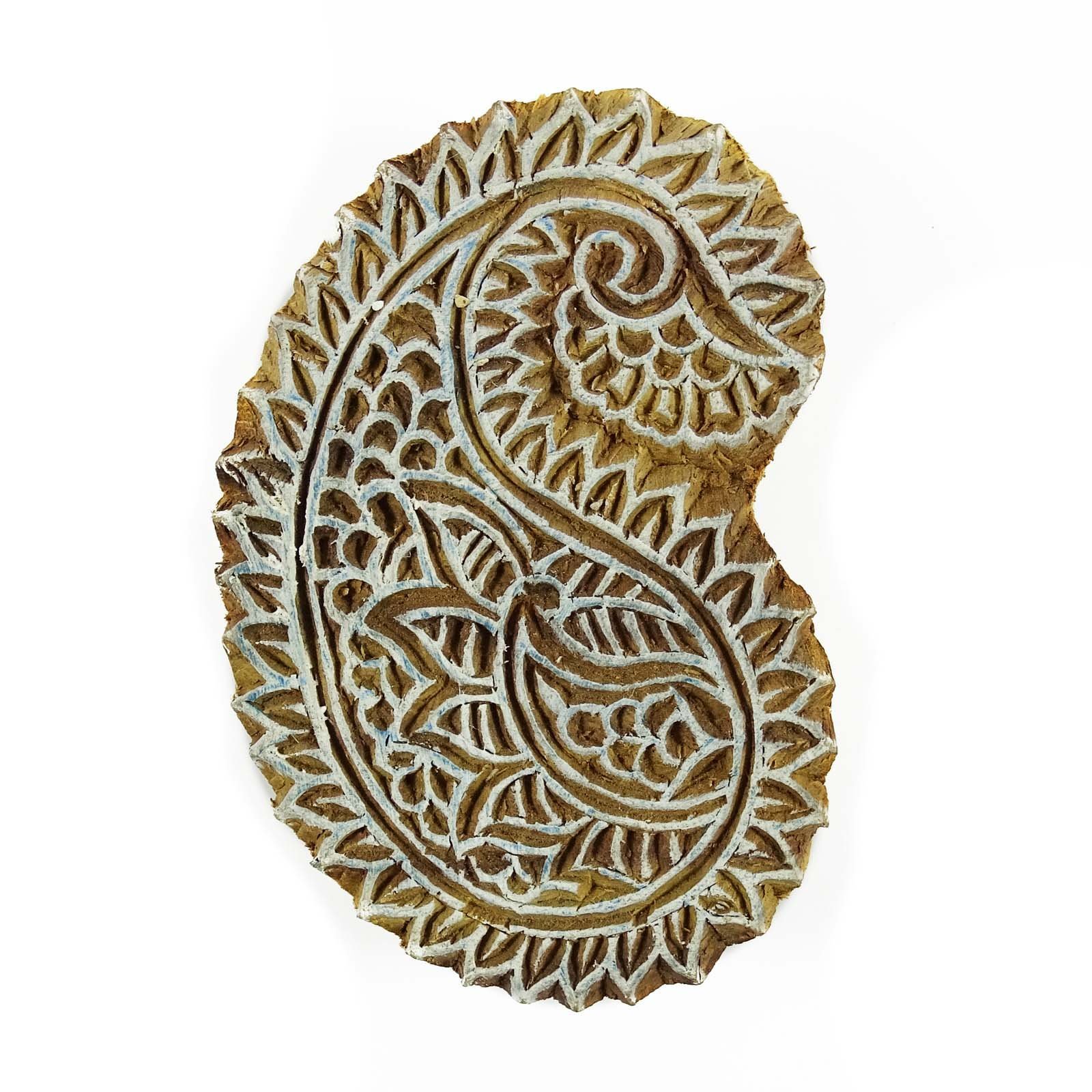 Hand Carved Brown Wood Block Stamp for Paisley Textile Printing - DIY Scrapbooking & Fabric Stamping - Perfect for Crafting, Card Making, and Home Decor Projects