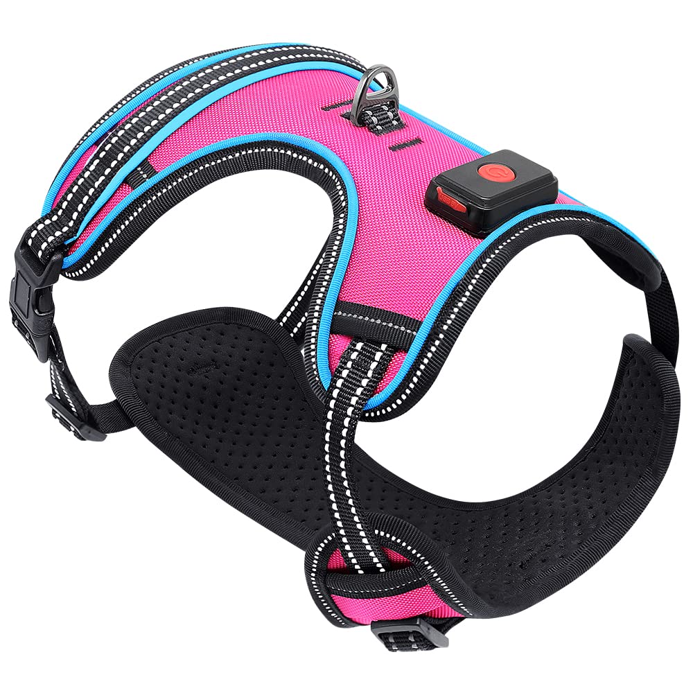 BSEEN Rechargeable LED Dog Harness - No Pull Reflective Safety Vest with Light Up Collar for Night Walking, Pink Large - Perfect for Evening Jogs, Dog Parks & Outdoor Adventures