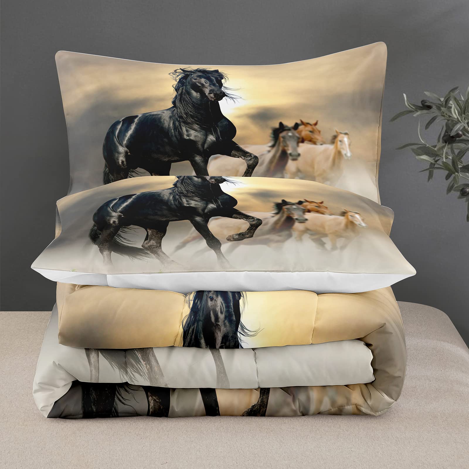 Bodhi Horse Comforter Set Queen Size - 3D Animal Print Bedding for Kids, Boys & Girls - Includes 1 Comforter + 2 Pillowcases - Perfect for Nursery, Kids Room & Sleepovers (#4001)