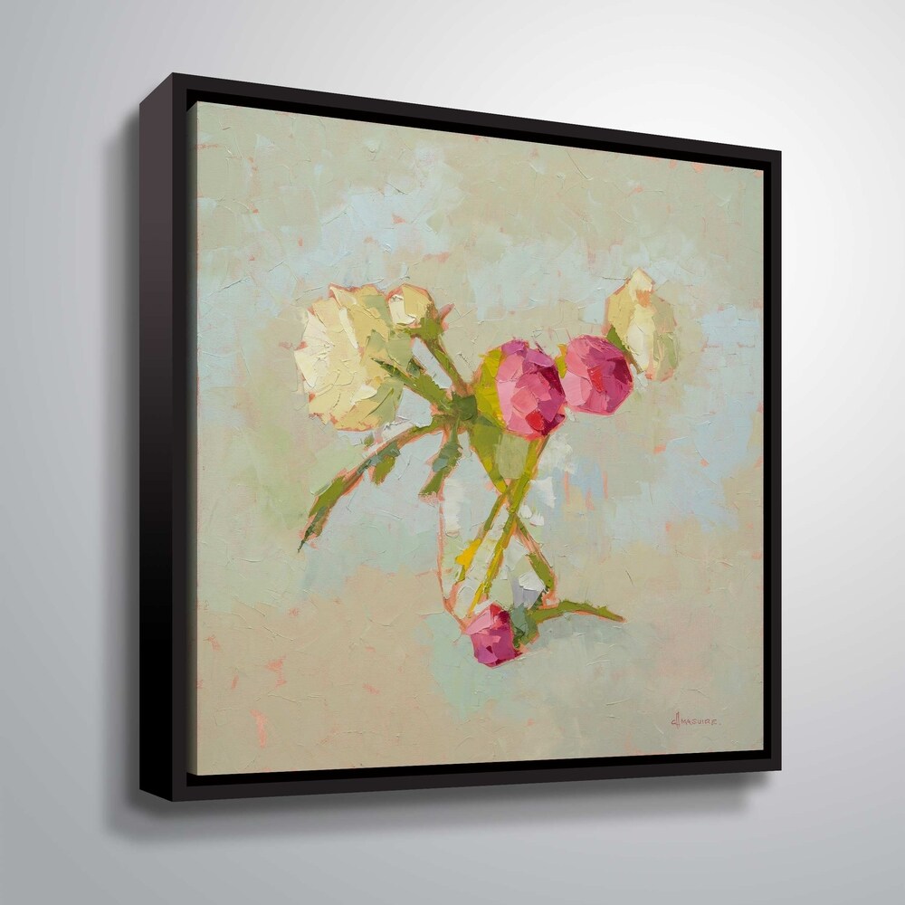 Peonies in Glass Gallery Wrapped Floater Framed Canvas Wall Art - Perfect for Living Room, Bedroom & Office Decor