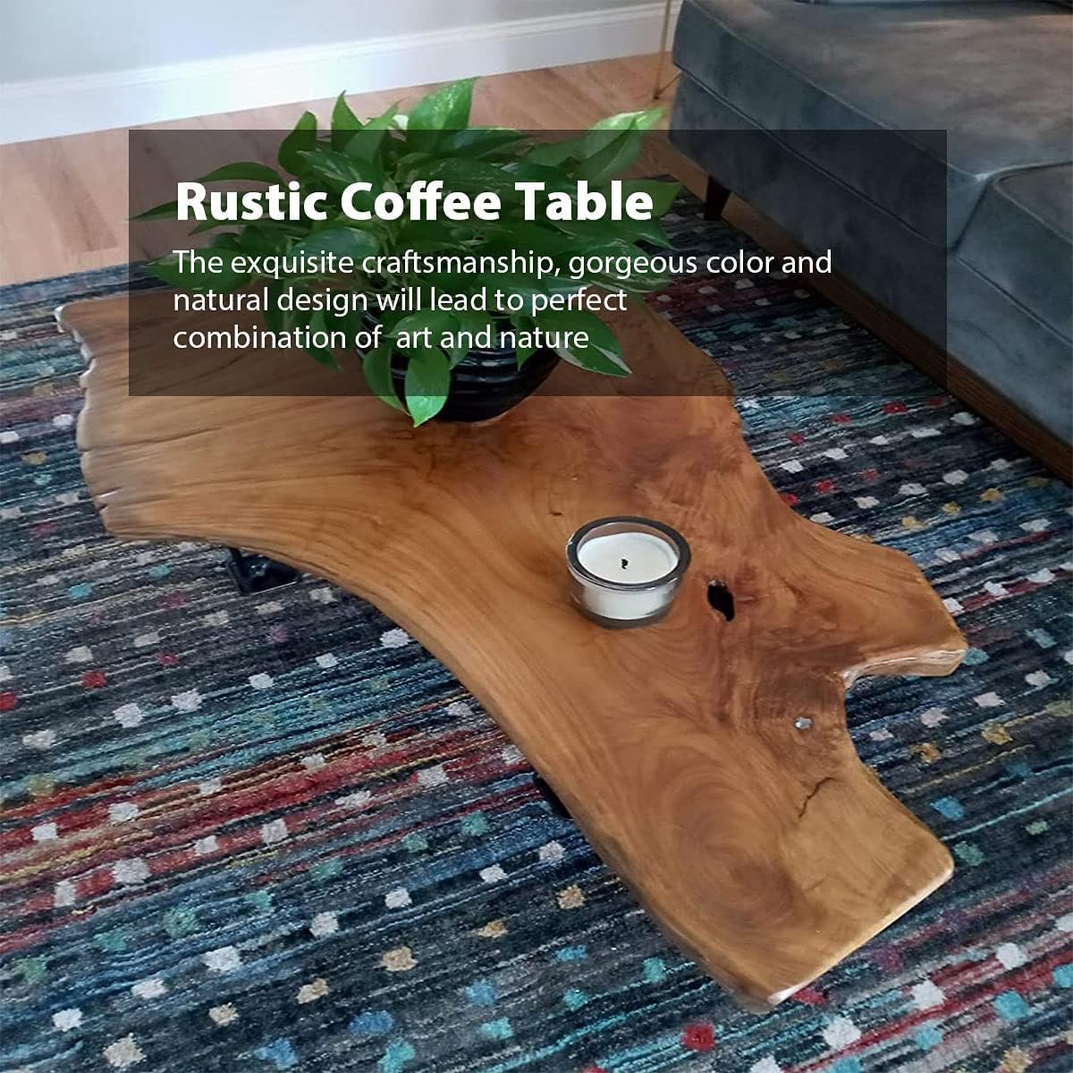Live Edge Coffee Table - Solid Wood Organic Design for Living Room & Home Office | Easy Assembly Modern Centerpiece | Perfect for Farmhouse Decor & Cozy Spaces