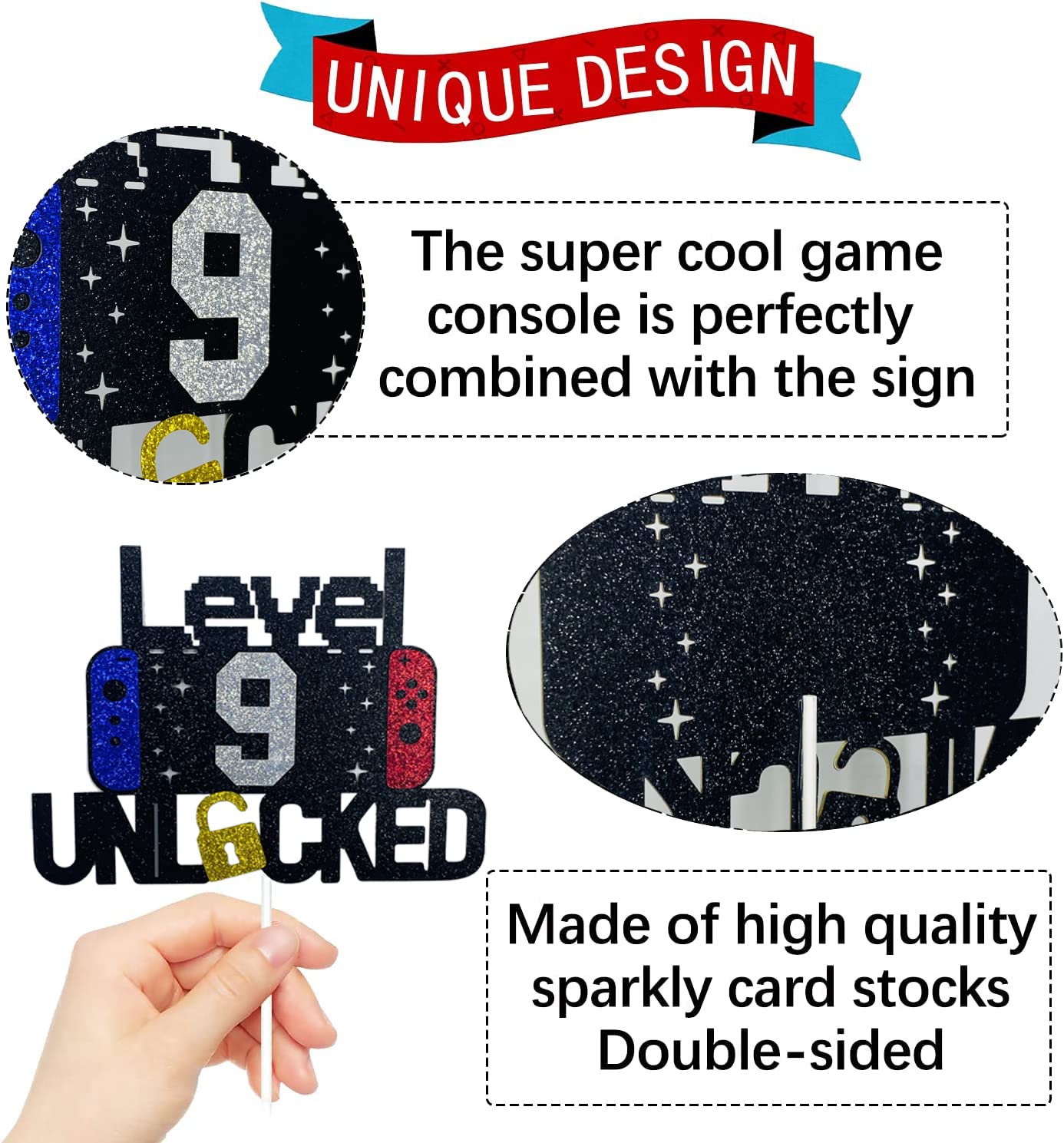 Level 9 Unlocked - Happy 9th Birthday Cake Topper for Video Game Themed Parties | Perfect for Boys & Girls Birthday Decorations | Gaming Celebration & Party Supplies