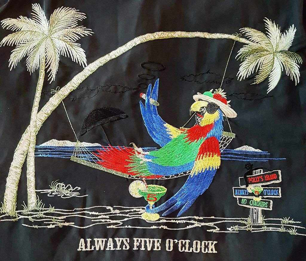 Bamboo Cay Men's Short Sleeve Casual Button Up Shirt with Embroidered 'Always 5 O'Clock' Design - Perfect for Beach Outings, Summer Parties & Weekend Getaways