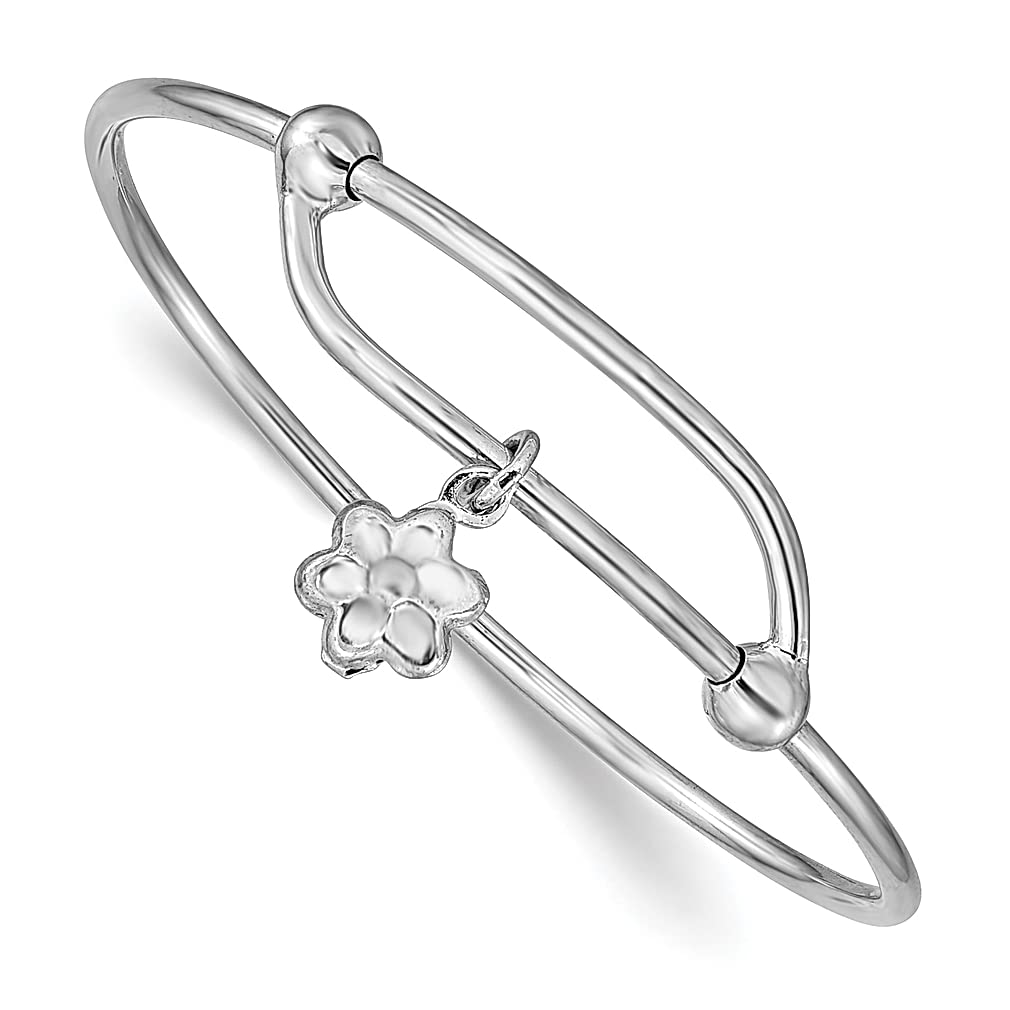 925 Sterling Silver Flower Adjustable Baby Bangle Bracelet for Women - Dainty Adjustable Infant Jewelry Gift for Her - Perfect for Christening, Baby Shower & Newborn Photo Shoots