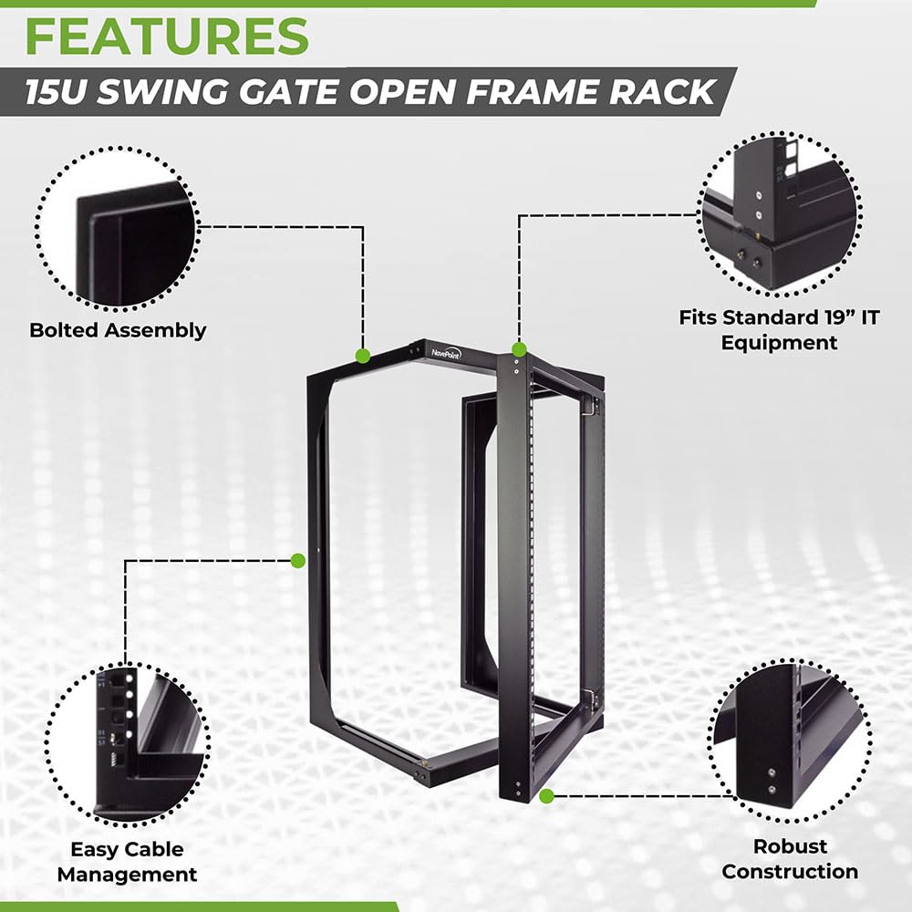 NavePoint 15U Open Frame Server Rack for 19