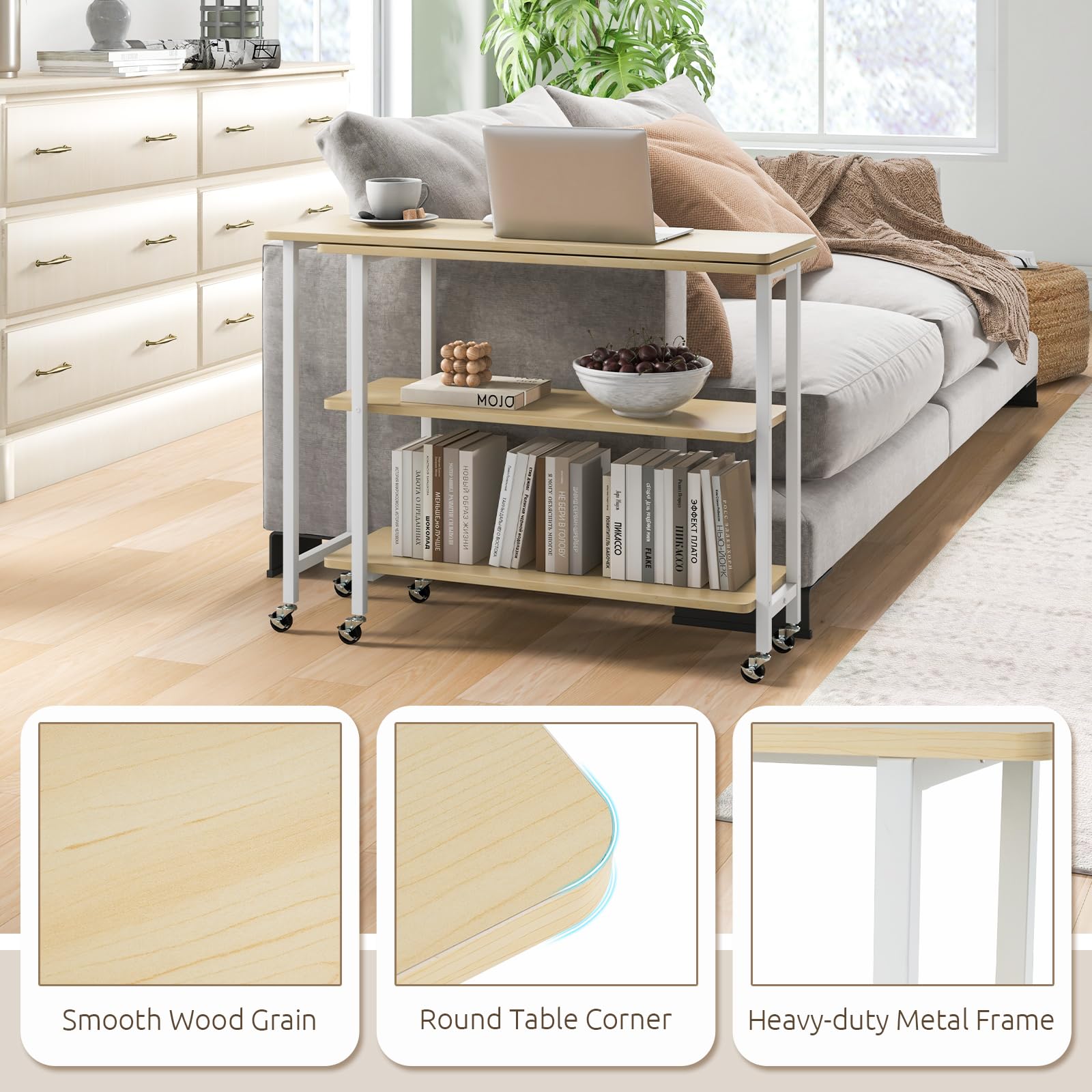 Tangkula 360° Rotating Side Table with 2-Tier Storage - Patented Mobile End Table with Lockable Casters & Metal Frame - Swivel Rolling Desk for Living Room, Bedroom, Office - Perfect as Laptop Table, Couch Snack Table, or Nightstand