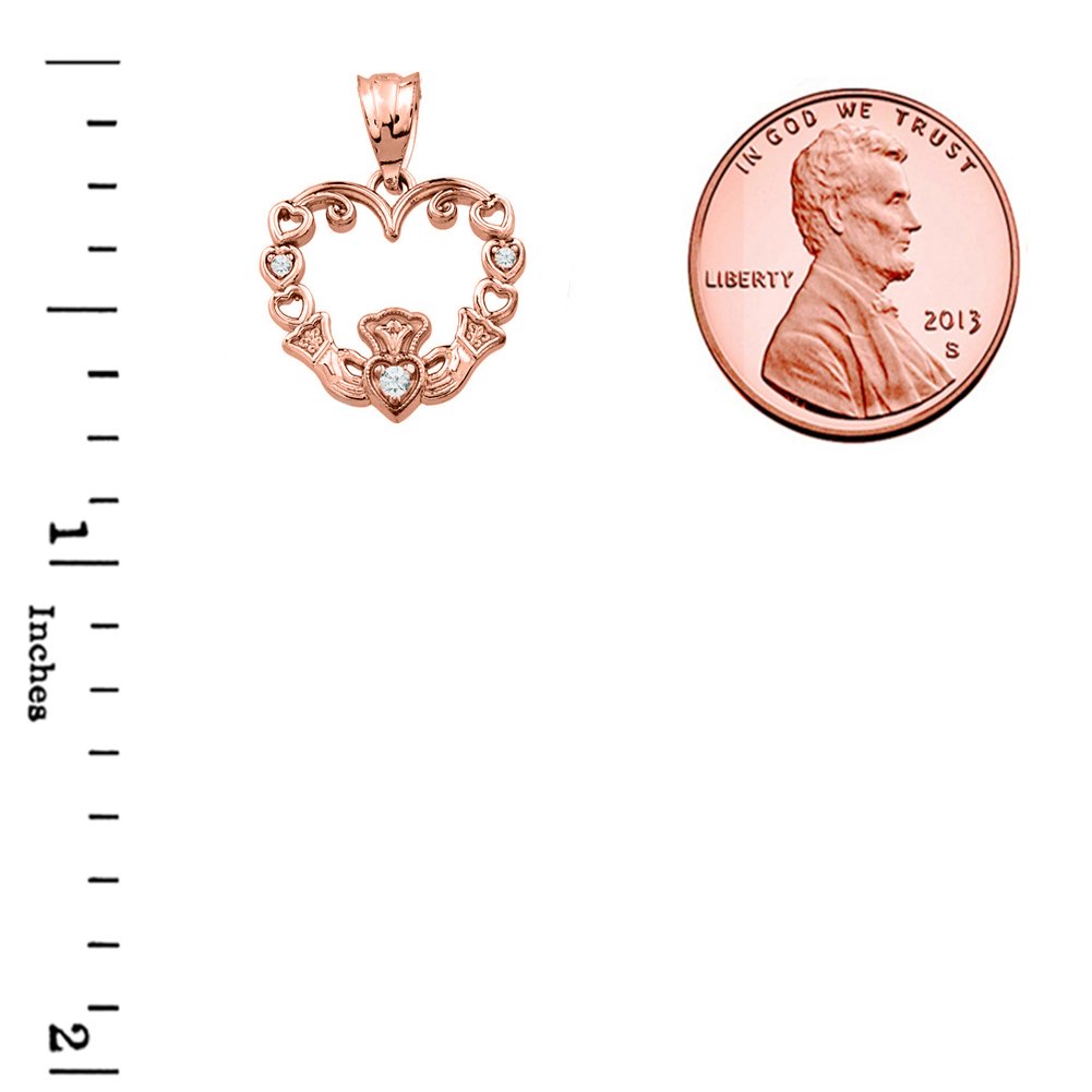 10k Rose Gold Claddagh Heart Pendant with Diamond - Elegant Irish Jewelry Gift for Women, Perfect for Valentine's Day, Anniversary & Special Occasions