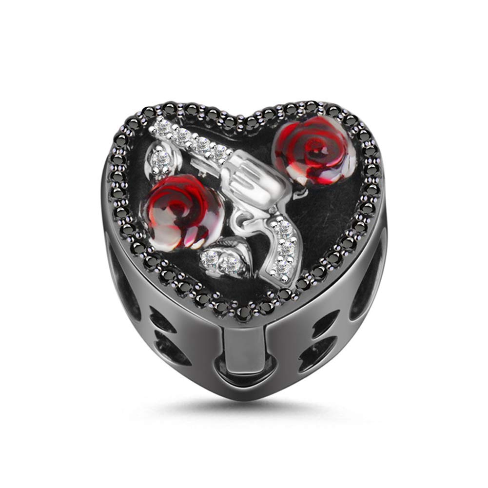 GNOCE Guns & Roses Bead Charm - Sterling Silver Essential Oil Diffuser for Bracelet/Necklace - Gift for Her