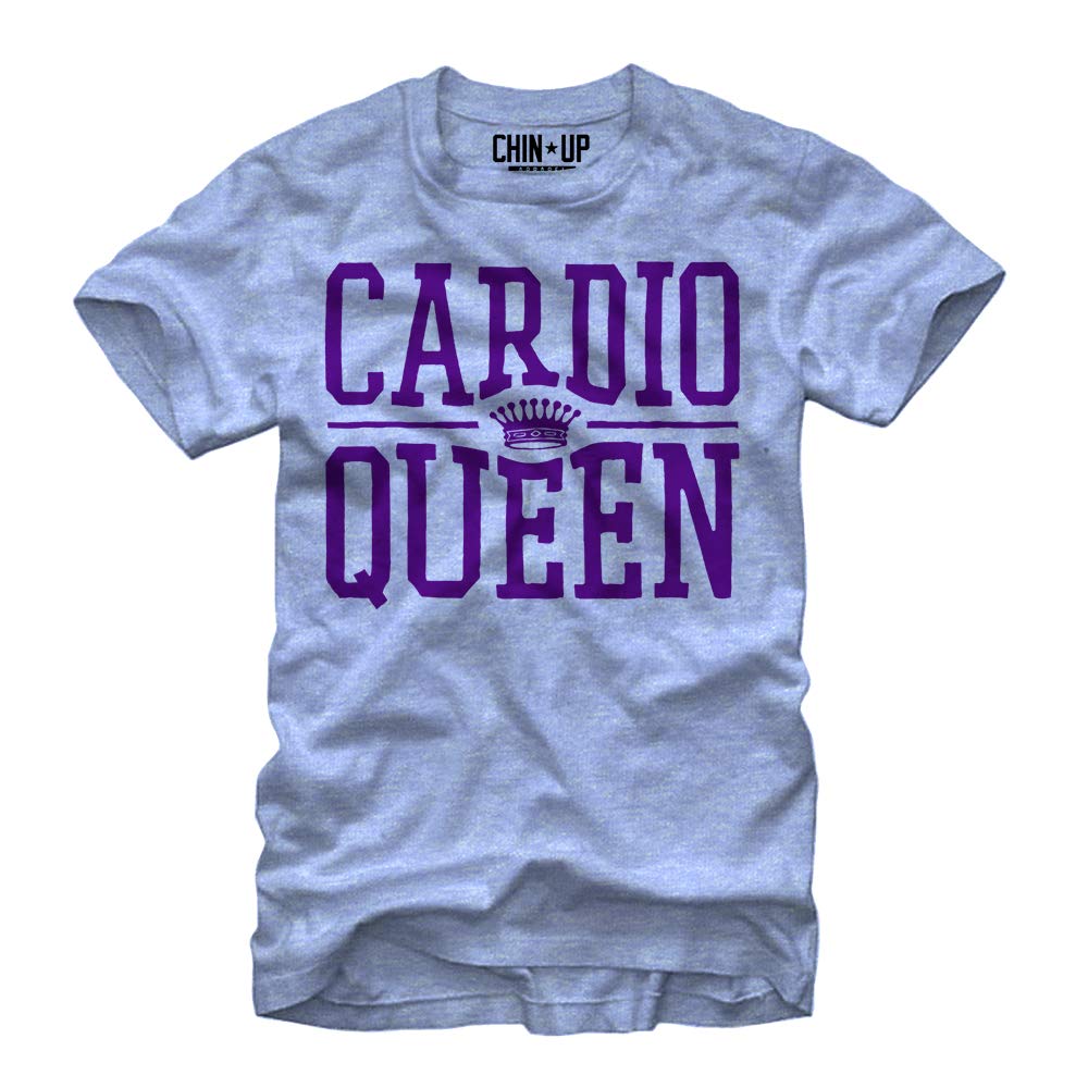 Women's Chin UP Queen of Cardio Boyfriend T-Shirt - Soft Cotton Relaxed Fit Workout & Gym Tee for Yoga, Running & Casual Wear