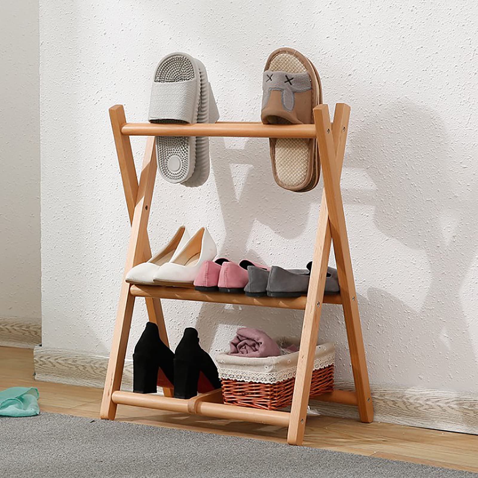 4-Tier Wooden Shoe Rack Organizer - Free Standing Shoe Storage Shelf for Closet, Entryway & Hallway - Modern Home Furniture Decor (70x50cm/28x20inch, Natural Wood) - Perfect for Small Spaces & Apartment Living