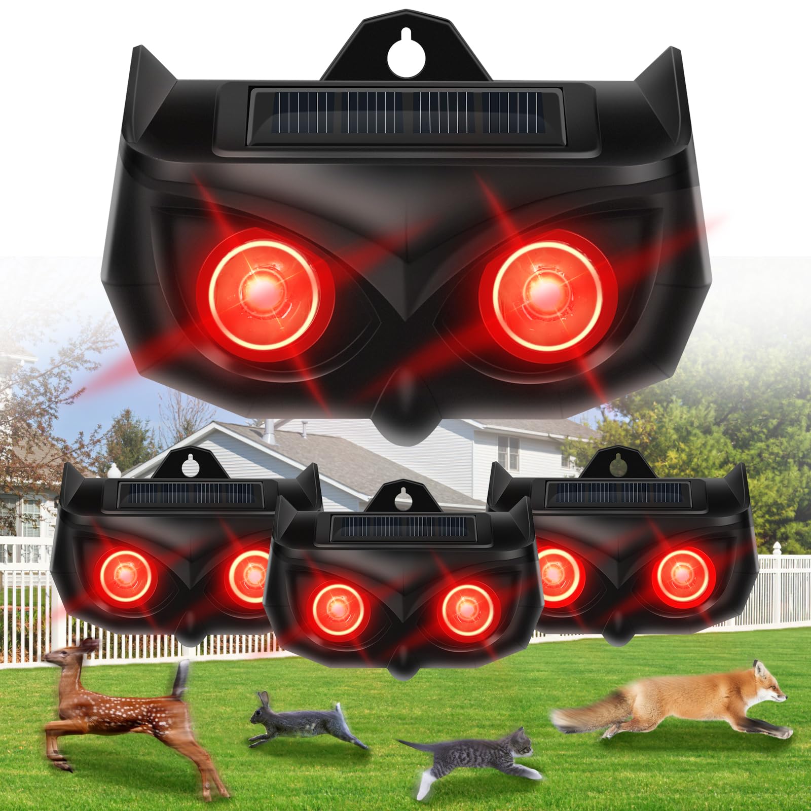 Solar Powered Animal Repeller - Waterproof Outdoor Pest Control with Red LED Lights for Coyotes, Foxes, Skunks, Raccoons & Squirrels | Effective Yard, Farm & Chicken Coop Protection Against Nocturnal Predators