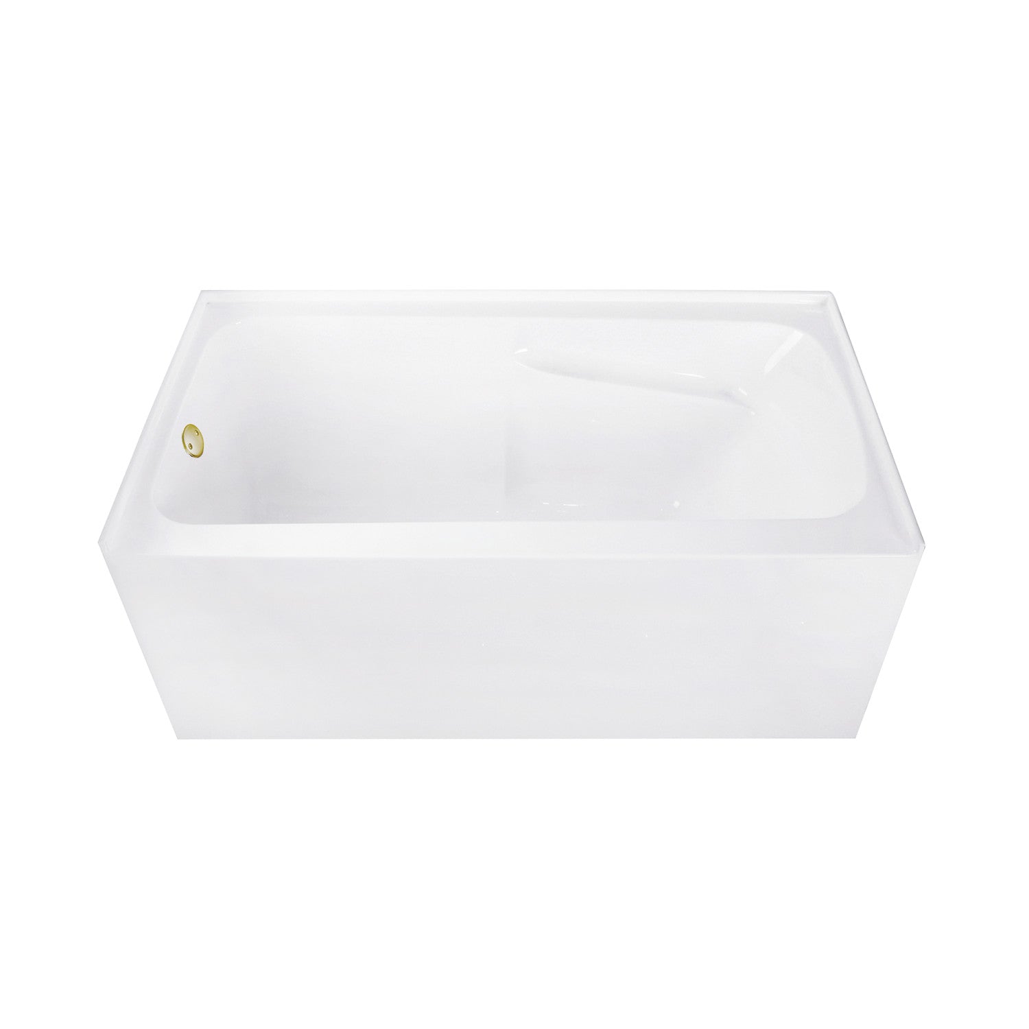 Aqua Eden 54 Inch Acrylic Rectangular 3 Wall Alcove Bathtub with Armrests - Left Hand Drain, Glossy White/Brushed Brass Finish - Perfect for Modern Bathroom Renovation and Spa-Like Relaxation