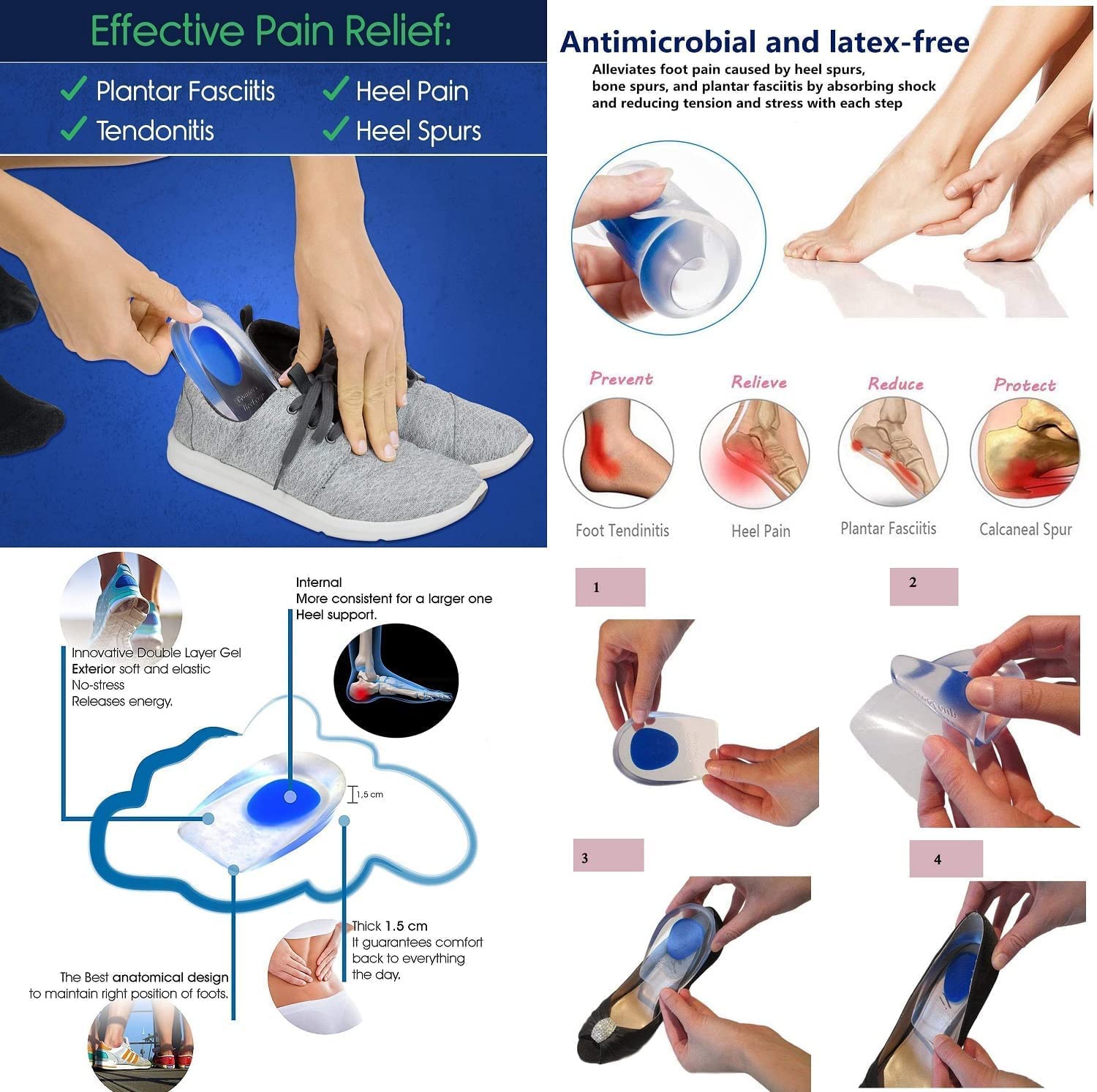 FEXMY Self-Adhesive Heel Cushion Inserts - High Heel Pads & Shoe Insoles for Women & Men - Silicone Heel Grips for Heel Pain, Ankle Support & Heel Spurs Relief (1 Pair Heel Liner + 1 Pair Insole Pad) - Perfect for Work, Parties & Long Wear Comfort