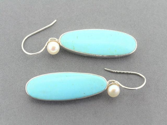 Elegant Long Turquoise & Pearl Earrings in Sterling Silver - Perfect for Weddings, Parties & Special Occasions