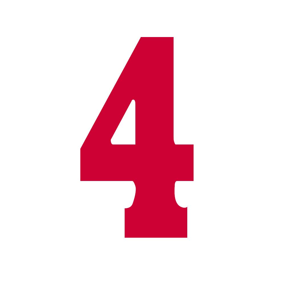6 Inch Tall Iron On Number 4 Heat Transfer for Football & Baseball Jerseys - Red Sports T-Shirt Numbers - Perfect for Team Uniforms, DIY Apparel, and Custom Sports Gear