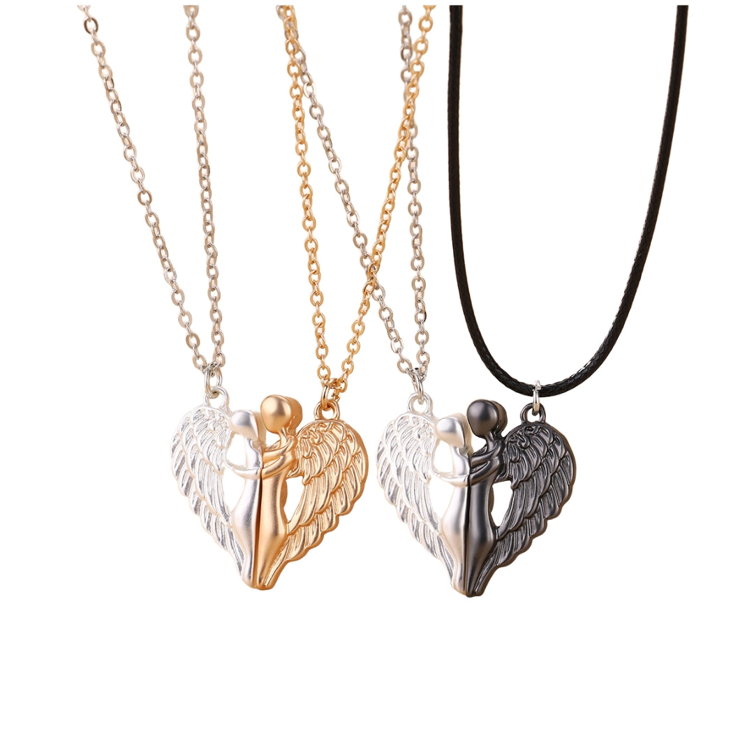 Hugging Angel Couple Wings Magnetic Necklace Set | Romantic Gift for Couples, Valentines Day, Anniversary | Perfect for Date Nights & Special Occasions