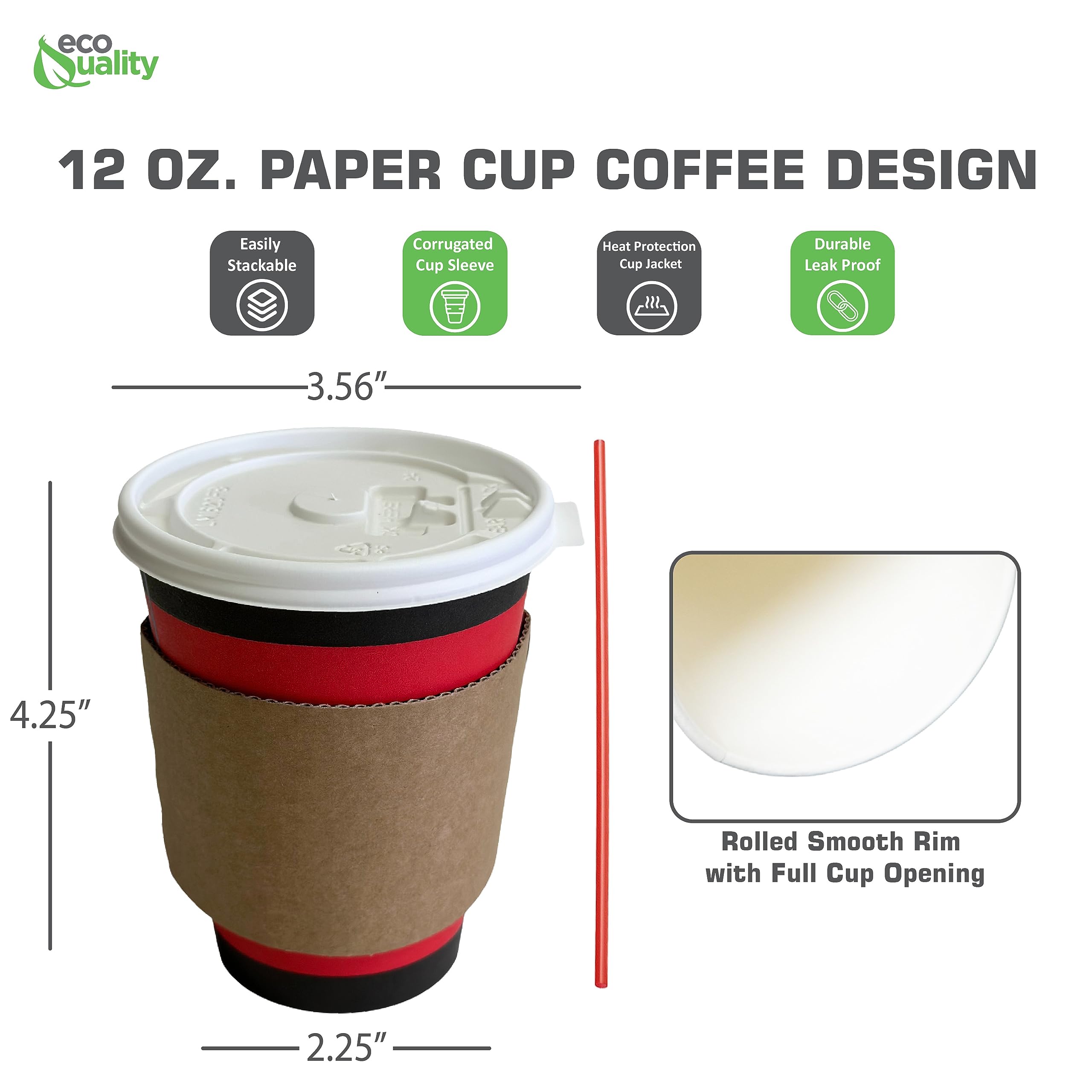 100-Pack 12oz Disposable Paper Coffee Cups with Lids, Sleeves & Stirrers - White Travel Coffee Cups for Hot & Cold Beverages - Perfect for Office, Parties, Coffee Shops, and On-the-Go Drinks